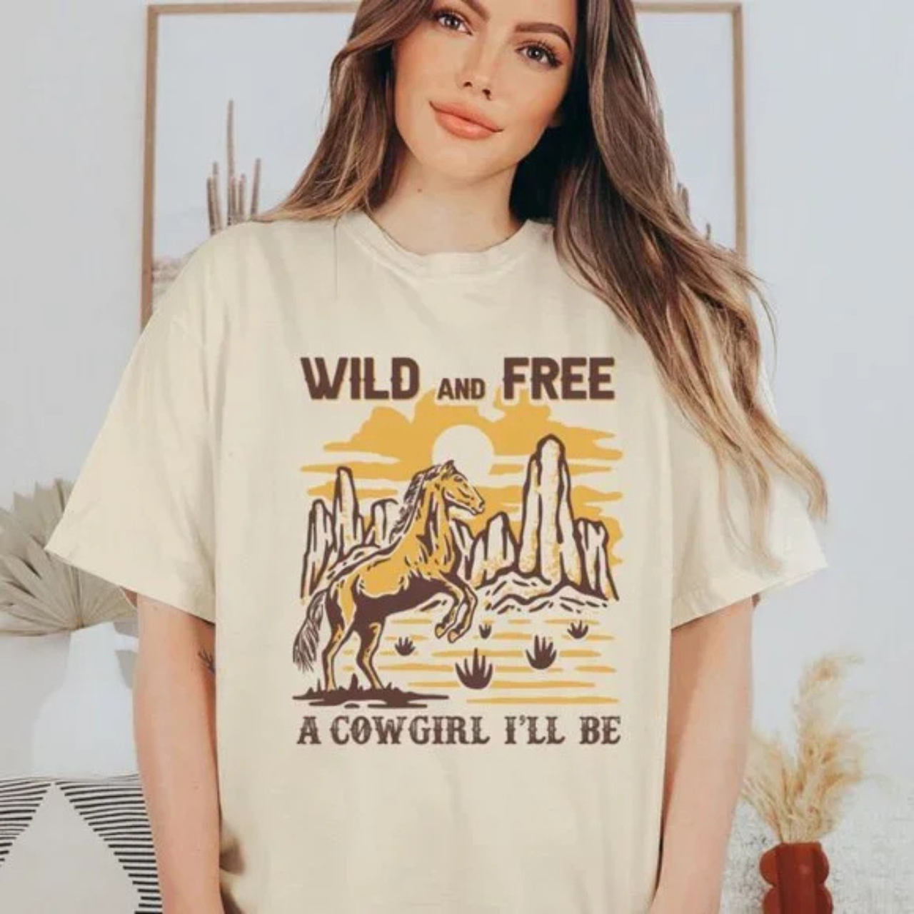 Western WILD AND FREE A COWGIRL I'LL BE Women's Graphic Print T-Shirt Western WILD AND FREE A COWGIRL I'LL BE Women's Graphic Print T-Shirt