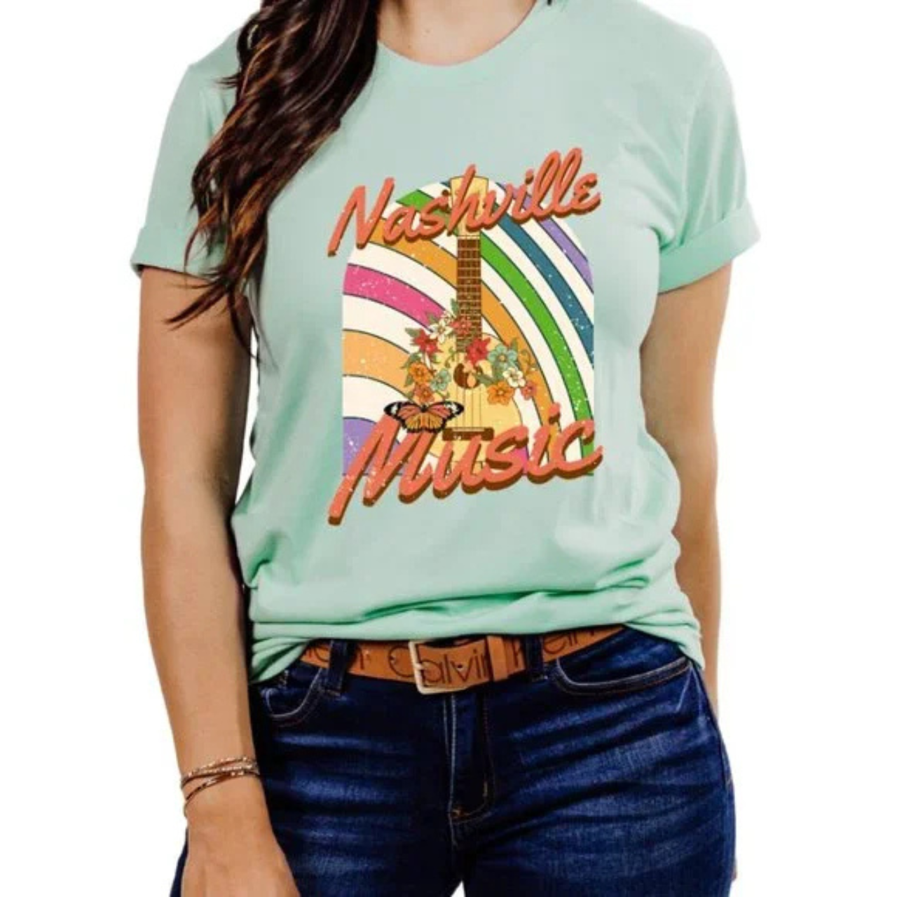 Retro NASHVILLE MUSIC Western Women's Shortsleeve Graphic Print T-Shirt product thumbnail image Retro NASHVILLE MUSIC Western Women's Shortsleeve Graphic Print T-Shirt product thumbnail image