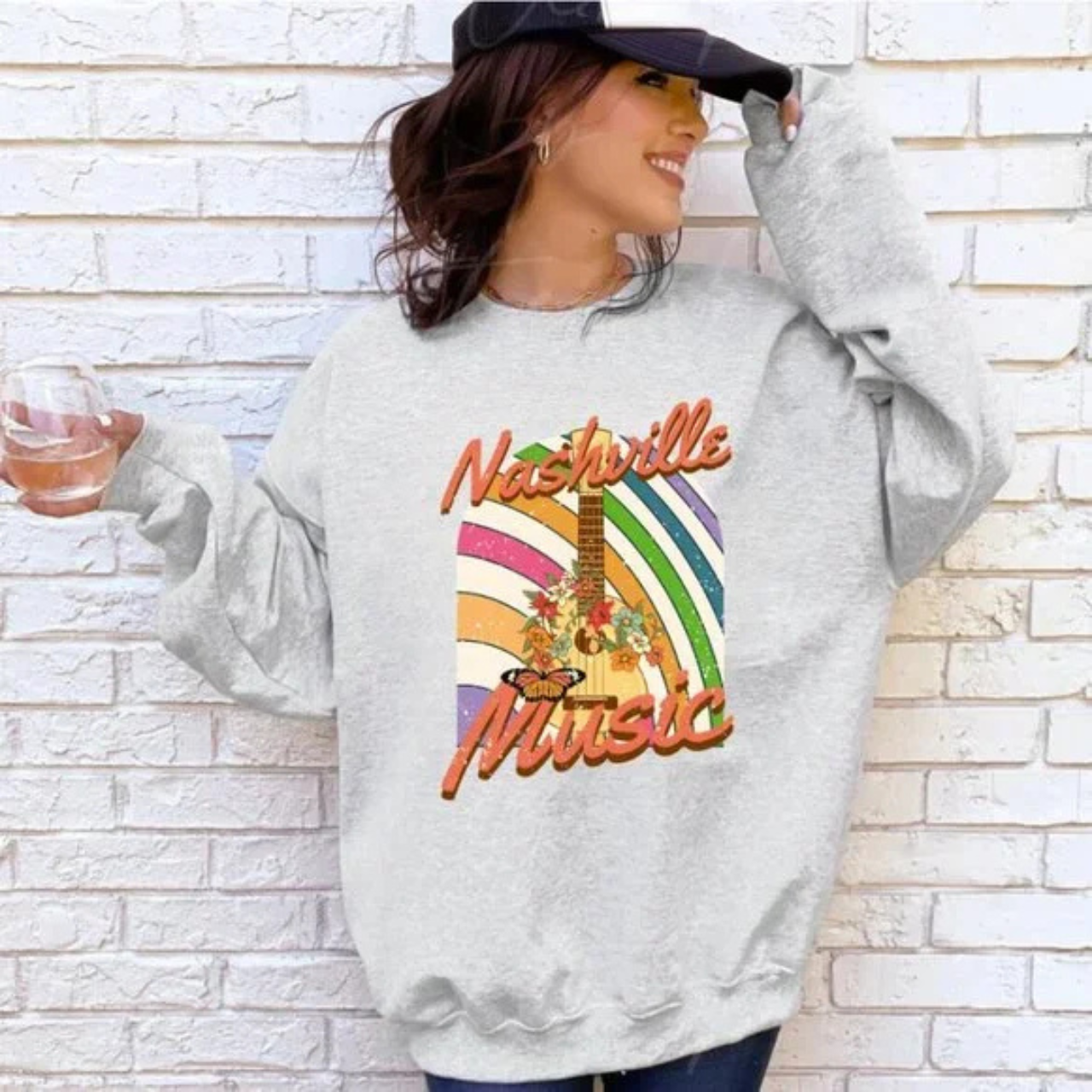 Retro NASHVILLE MUSIC Crewneck Longsleeve Western Country Sweatshirt Retro NASHVILLE MUSIC Crewneck Longsleeve Western Country Sweatshirt