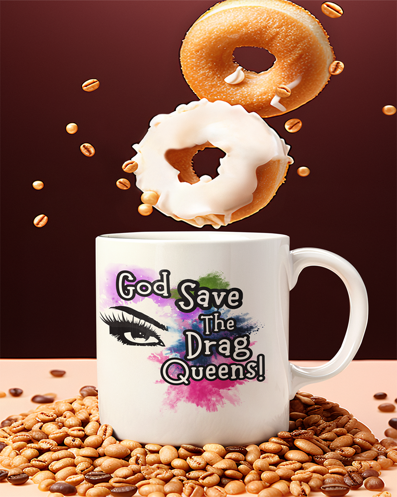 God Save the Drag Queens! White Ceramic Coffee Mug, 11oz, LGBTQ+ Pride, Drag Show Gift, Fun Drinkware, Colorful Art product thumbnail image God Save the Drag Queens! White Ceramic Coffee Mug, 11oz, LGBTQ+ Pride, Drag Show Gift, Fun Drinkware, Colorful Art product thumbnail image