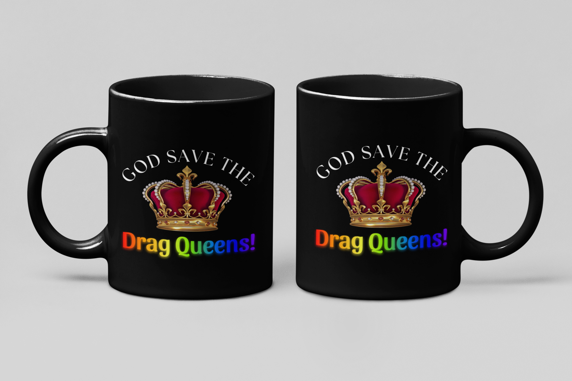 11oz Black Ceramic Mug with double-sided graphic - God Save The Drag Queens! Perfect for LGBTQ+ Celebration, Gifts, or Coffee Lovers, Unique Drinkware product thumbnail image 11oz Black Ceramic Mug with double-sided graphic - God Save The Drag Queens! Perfect for LGBTQ+ Celebration, Gifts, or Coffee Lovers, Unique Drinkware product thumbnail image