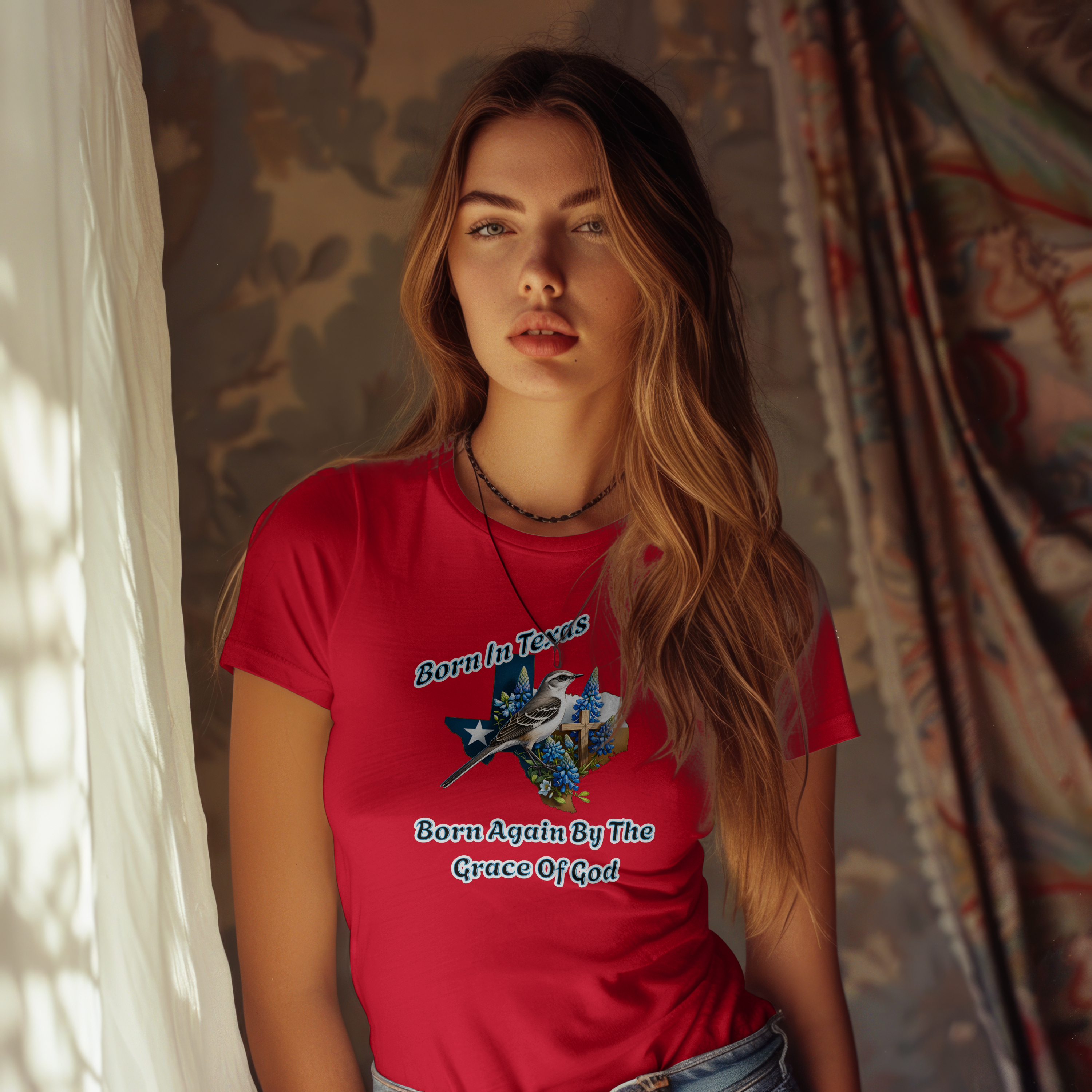 Born In Texas, Born Again By The Grace Of God Women's Softstyle Tee | Texas-Inspired Graphic Tee product thumbnail image Born In Texas, Born Again By The Grace Of God Women's Softstyle Tee | Texas-Inspired Graphic Tee product thumbnail image