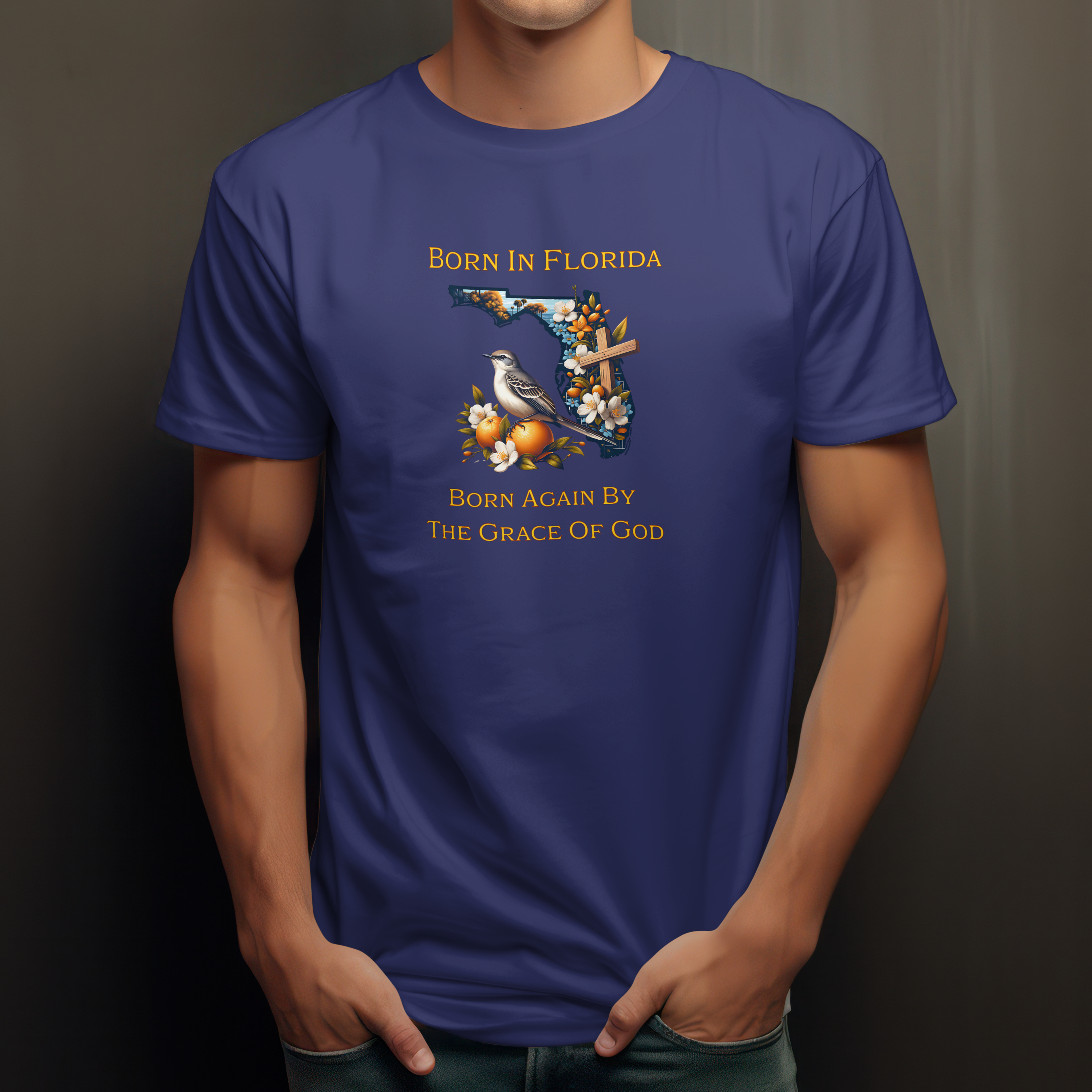 Born In Florida Born Again By The Grace Of God-Unisex Softstyle T-Shirt - Faith &amp; Pride in Spirituality