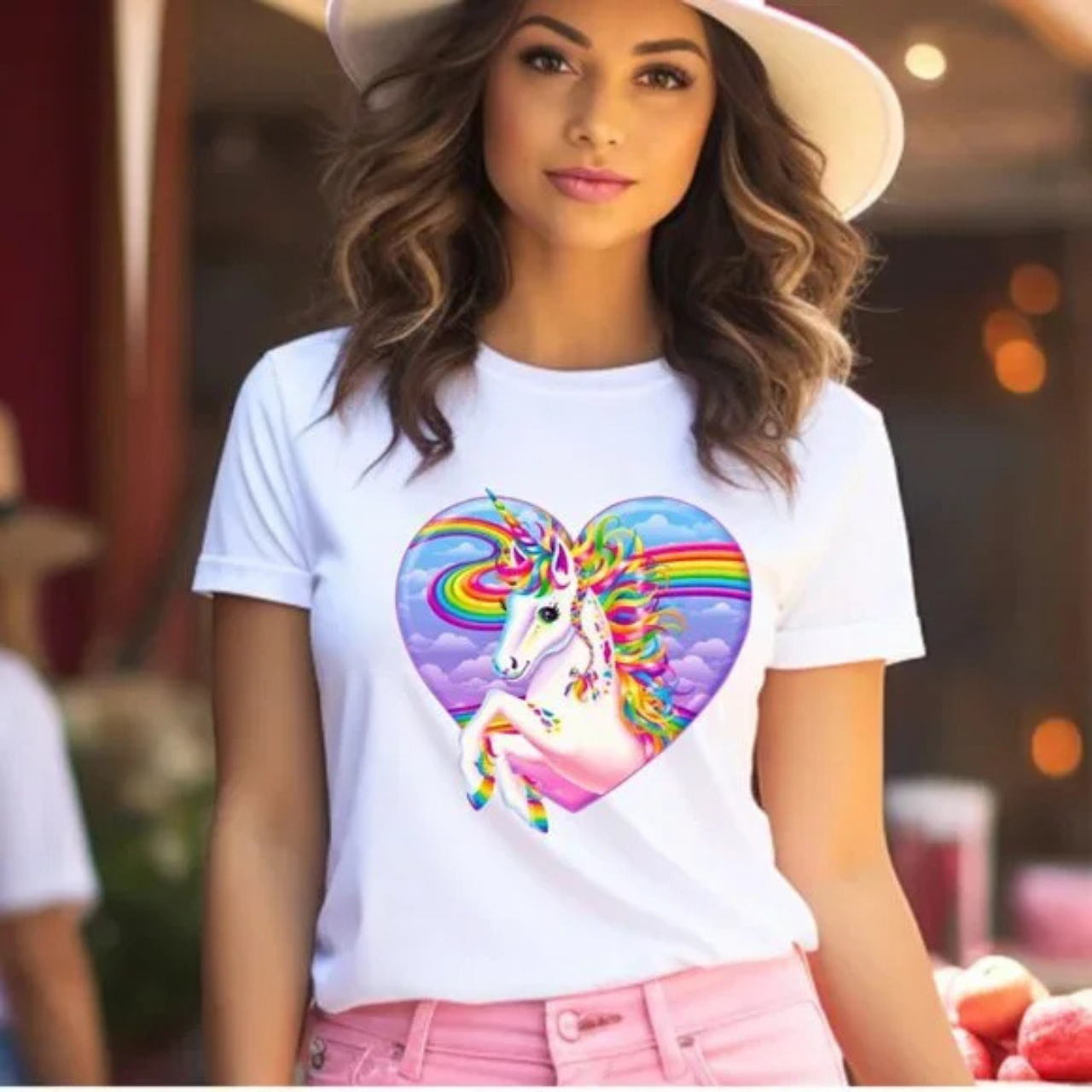 Unicorn Rainbow Heart Lisa Frank Inspired Women's Retro White T-Shirt Unicorn Rainbow Heart Lisa Frank Inspired Women's Retro White T-Shirt