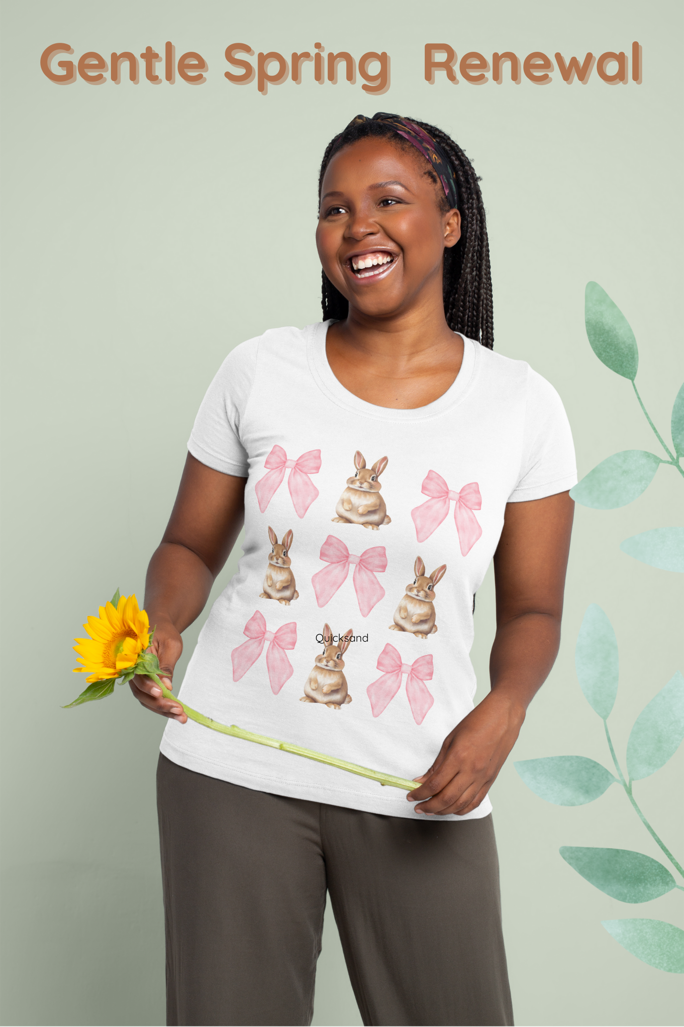 Cute Bunny &amp; Bow Unisex Garment-Dyed T-Shirt | Spring &amp; Easter Apparel