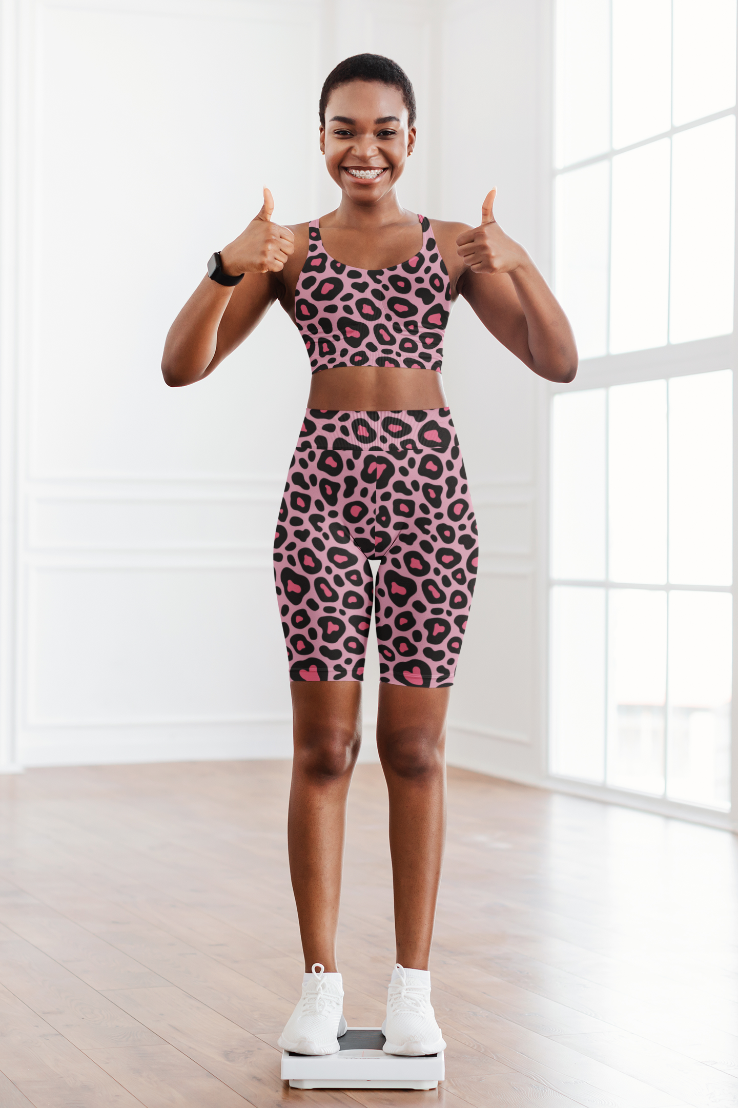 Bold Pink Leopard Print Sports Bra | Comfortable Workout Essential product thumbnail image