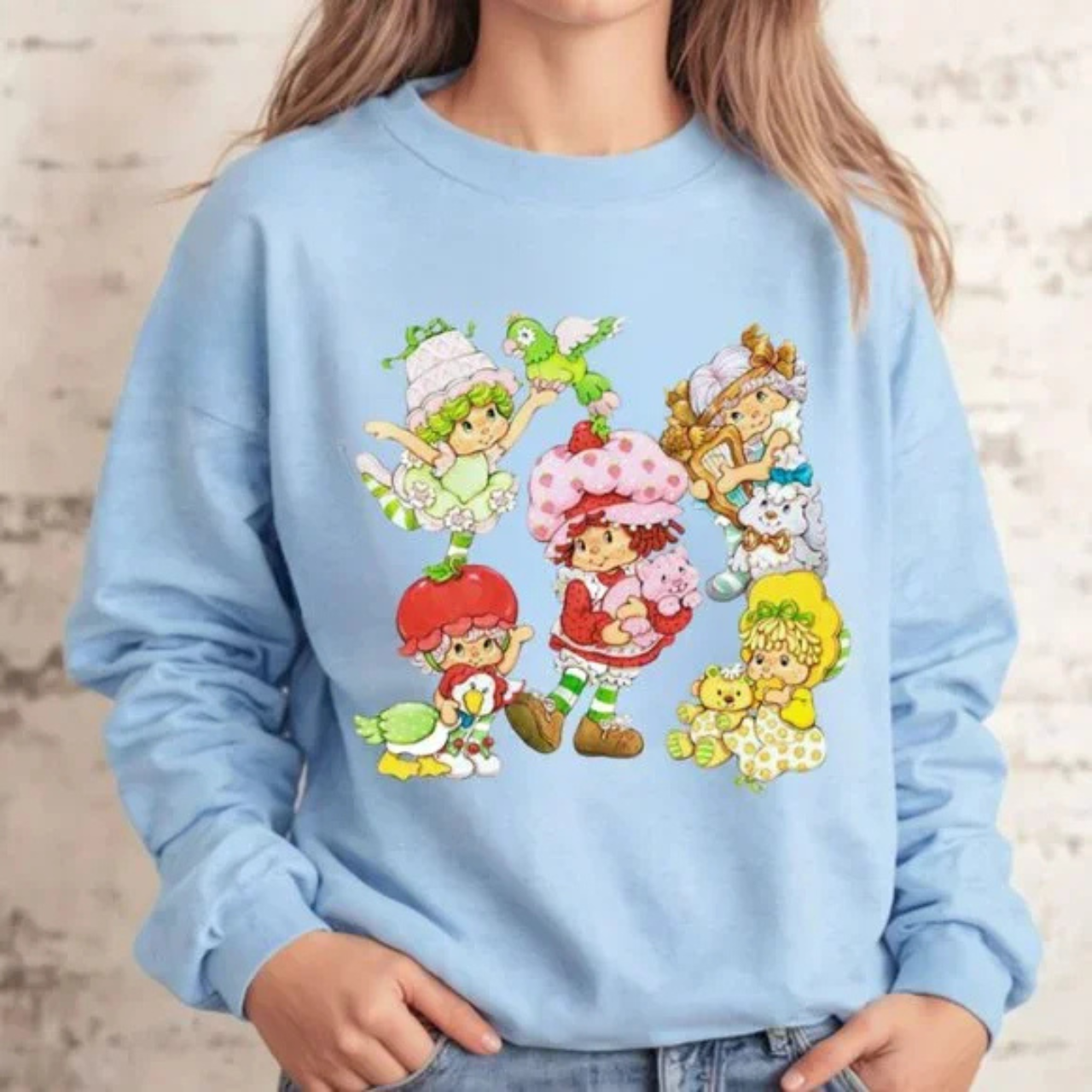 80's Cartoon Strawberry Shortcake and Friends Retro Crewneck Sweatshirt 80's Cartoon Strawberry Shortcake and Friends Retro Crewneck Sweatshirt