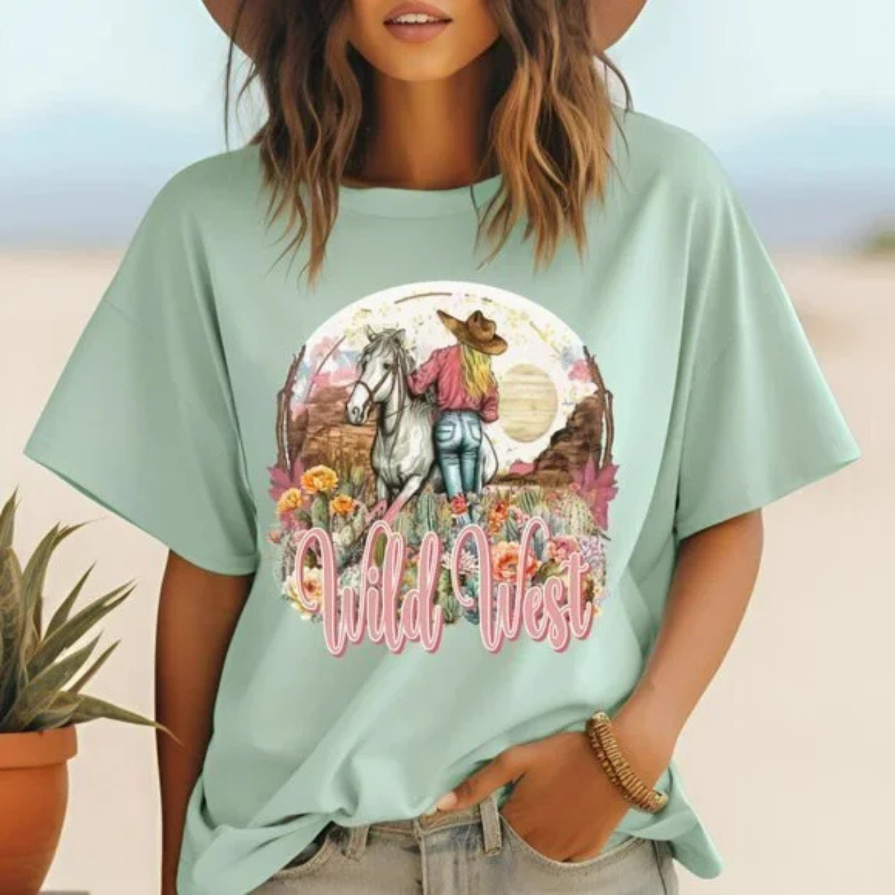 Western Country Cowgirl WILD WEST Boho Unisex Jersey Short Sleeve Shirt product thumbnail image Western Country Cowgirl WILD WEST Boho Unisex Jersey Short Sleeve Shirt product thumbnail image