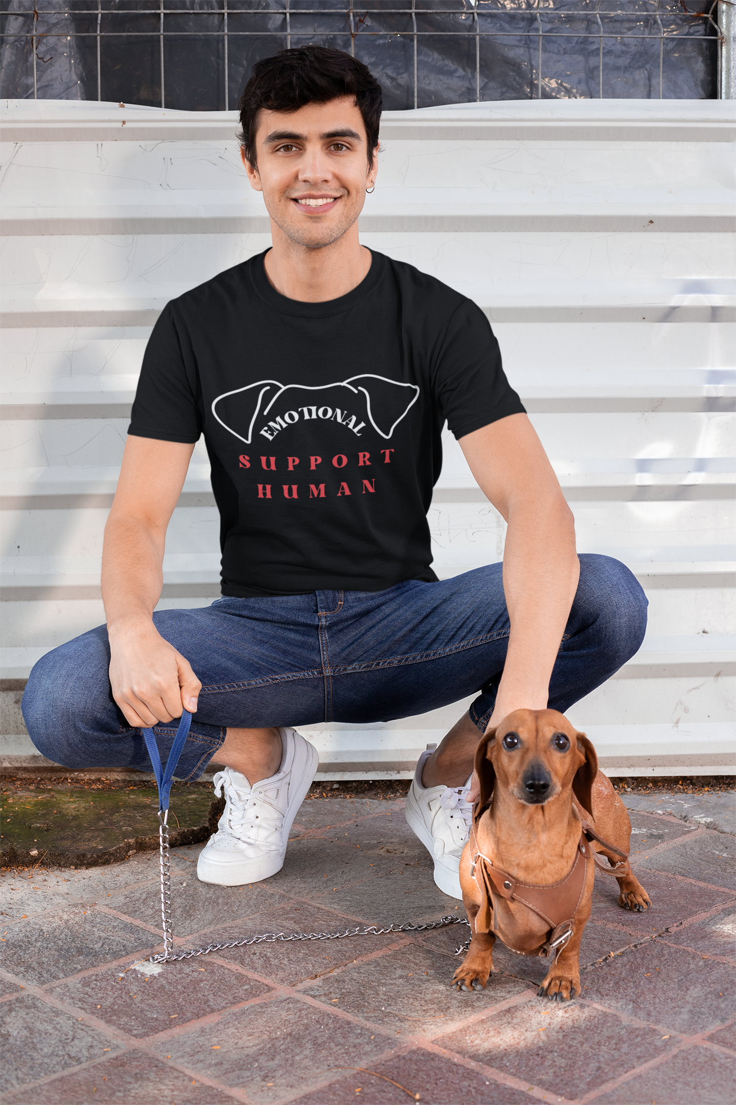 Emotional Support Human Dog Design Unisex Softstyle T-Shirt product thumbnail image Emotional Support Human Dog Design Unisex Softstyle T-Shirt product thumbnail image