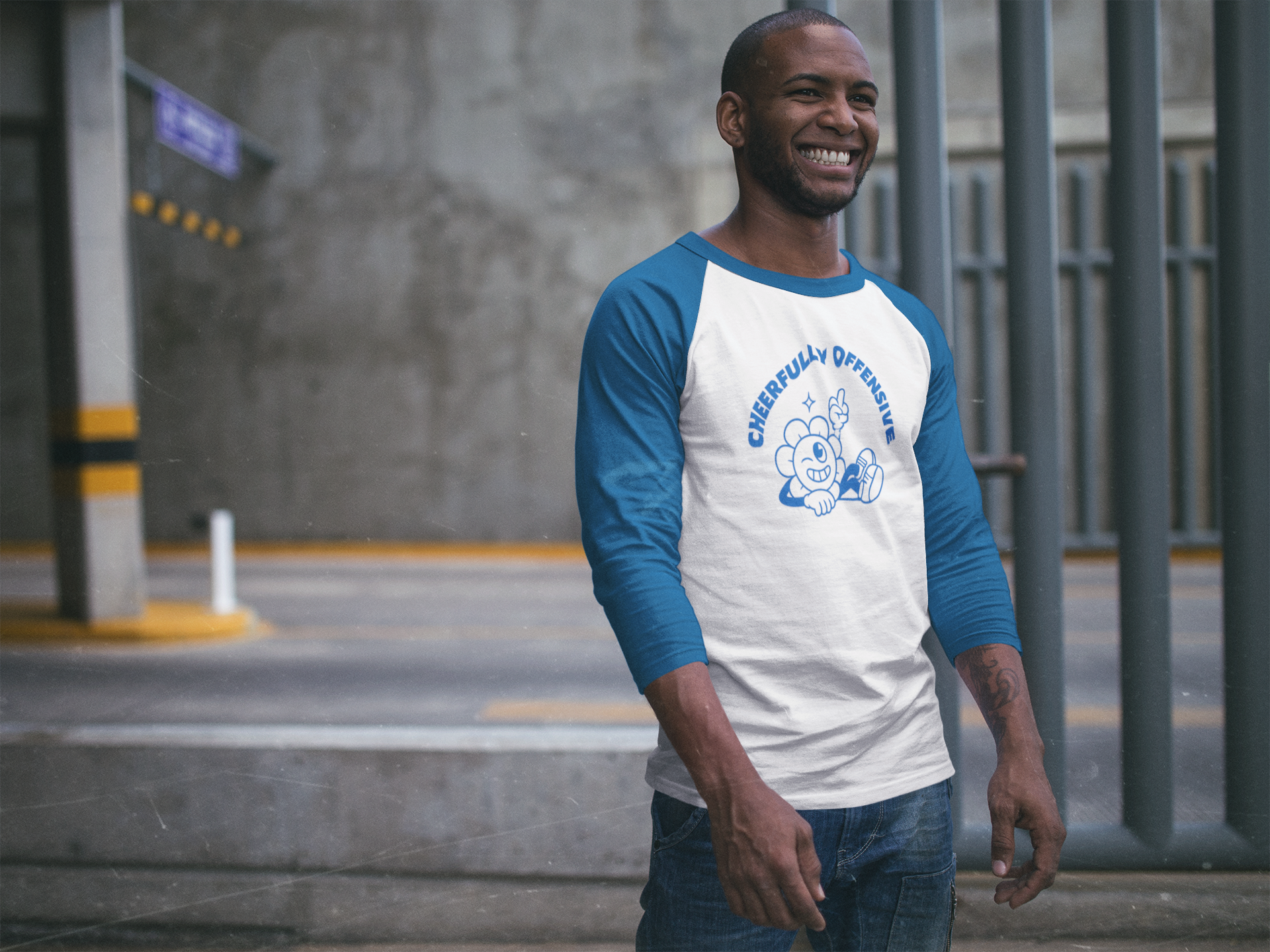 Funny Cheerfully Offensive Baseball Tee Unisex product thumbnail image Funny Cheerfully Offensive Baseball Tee Unisex product thumbnail image