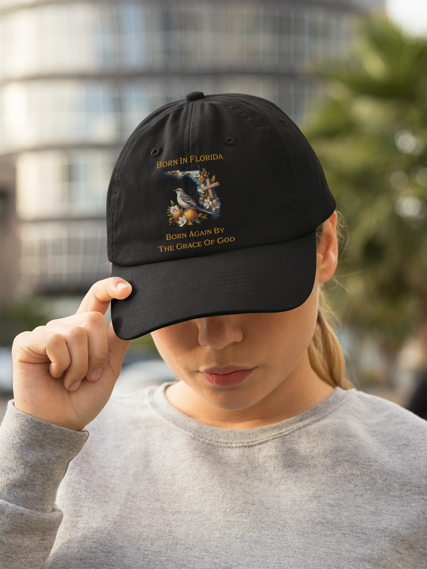 Born In Florida Born Again By The Grace Of God Low Profile Baseball Cap - Faith and Heritage product thumbnail image Born In Florida Born Again By The Grace Of God Low Profile Baseball Cap - Faith and Heritage product thumbnail image