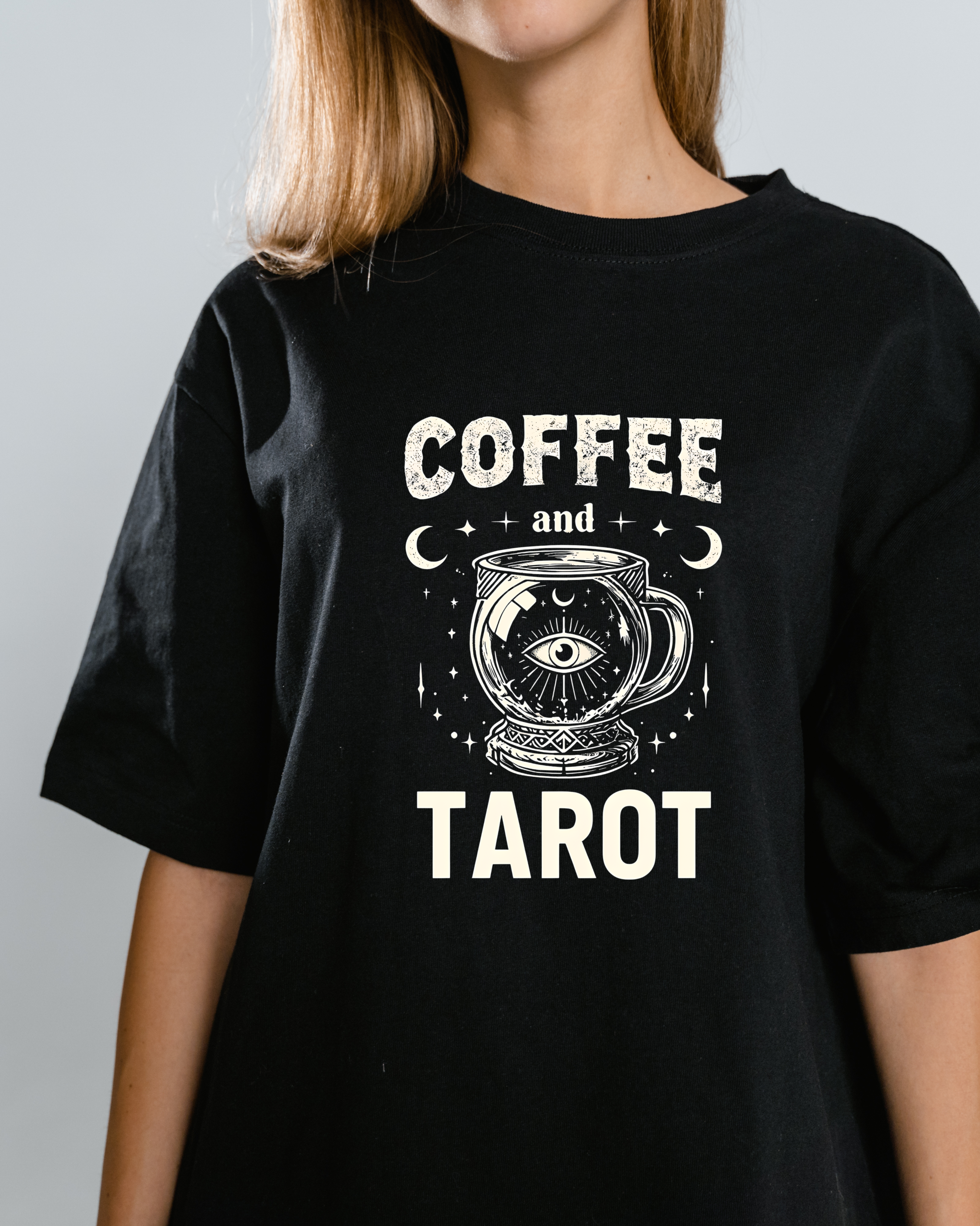 Coffee and Tarot Unisex T-Shirt, Vintage Tee, Coffee Lover, Tarot Lover, Unique Tee, Astrology Tee product thumbnail image