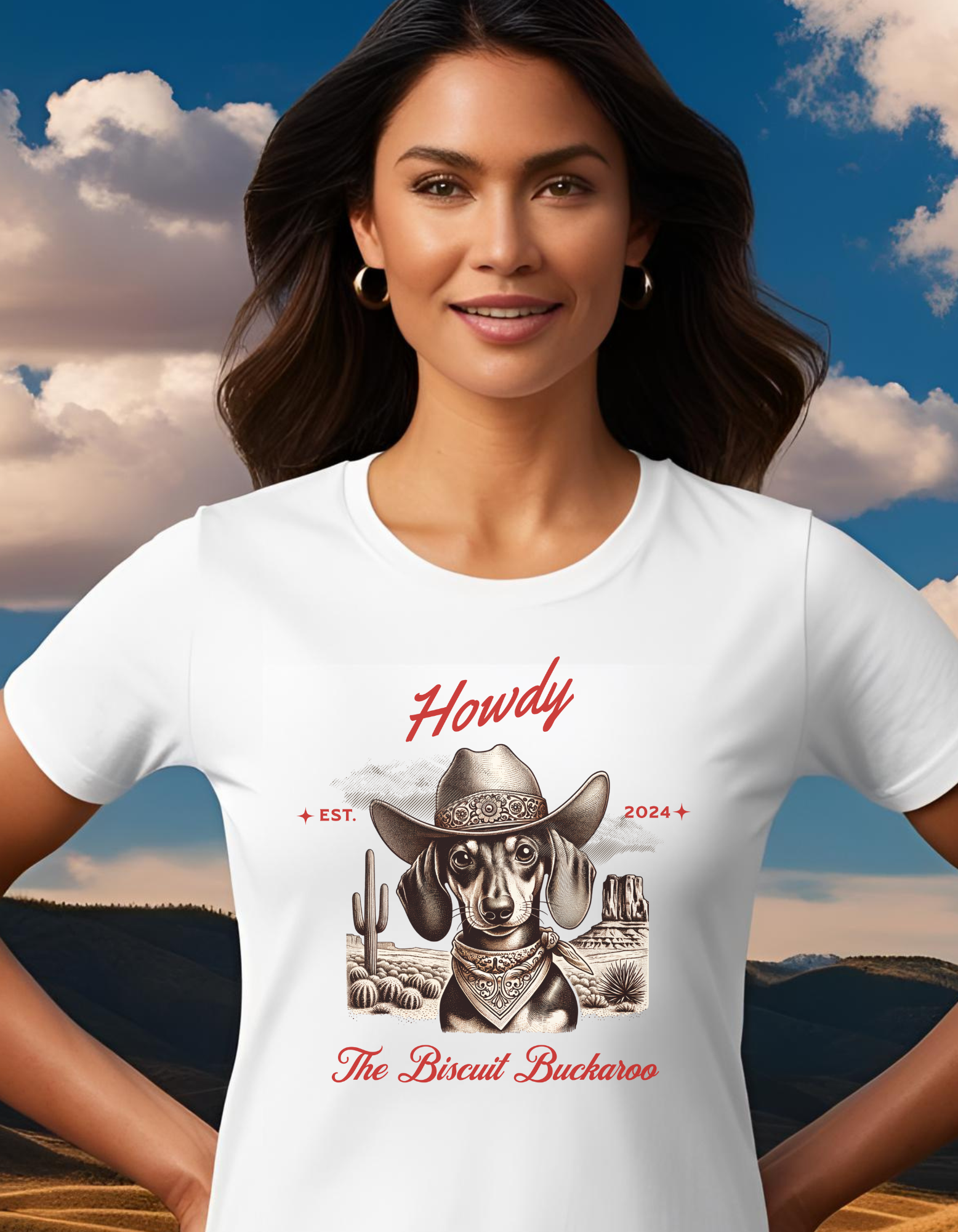 "Howdy" Dachshund Weenie Dog "The Biscuit Buckaroo" T-Shirt, Unisex Cowboy Tee, Western Style Shirt, Gift for Ranch Lovers! product thumbnail image "Howdy" Dachshund Weenie Dog "The Biscuit Buckaroo" T-Shirt, Unisex Cowboy Tee, Western Style Shirt, Gift for Ranch Lovers! product thumbnail image