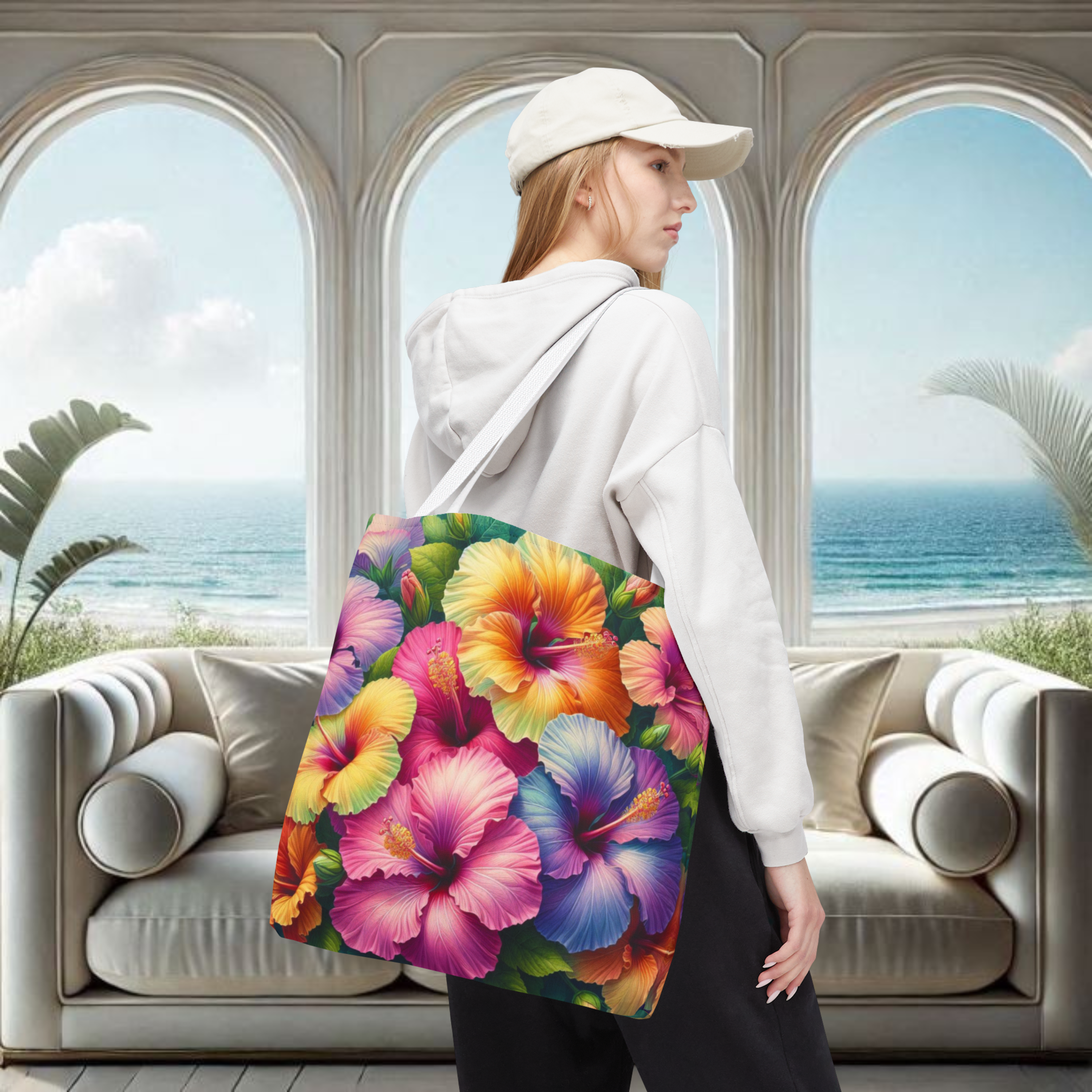 Island Radiance: Tropical Hibiscus Tote Bag, 3 sizes