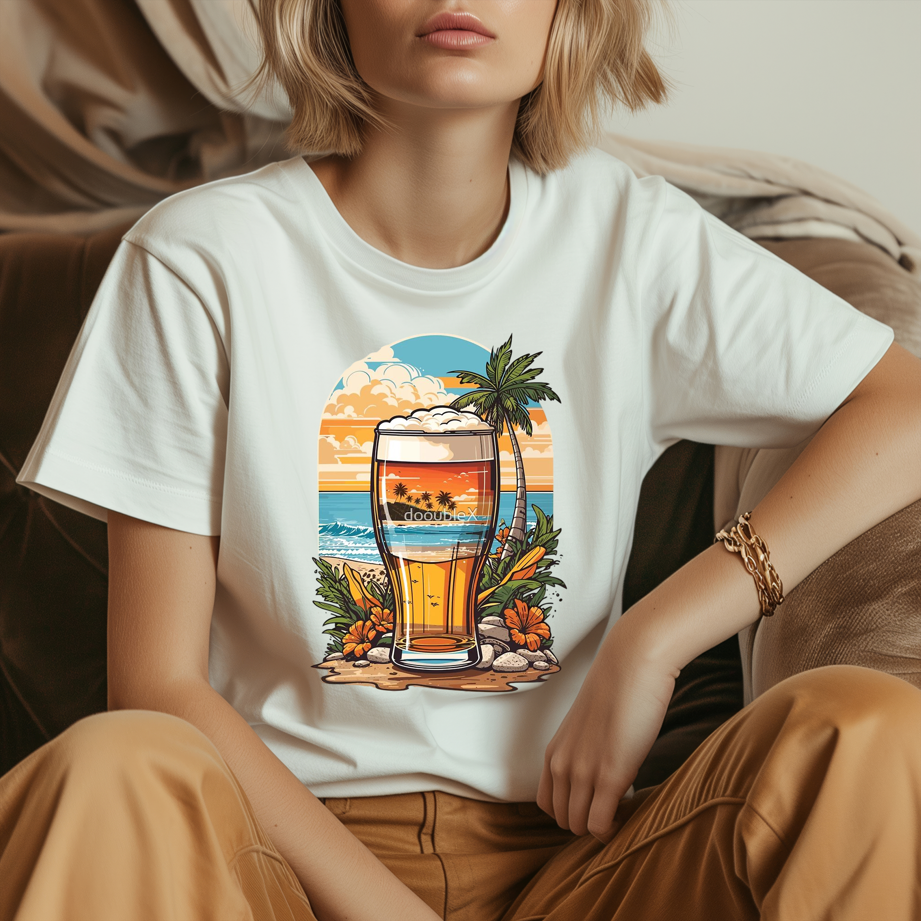 Tropical Beach Sunset Unisex Heavy Cotton Tee product thumbnail image