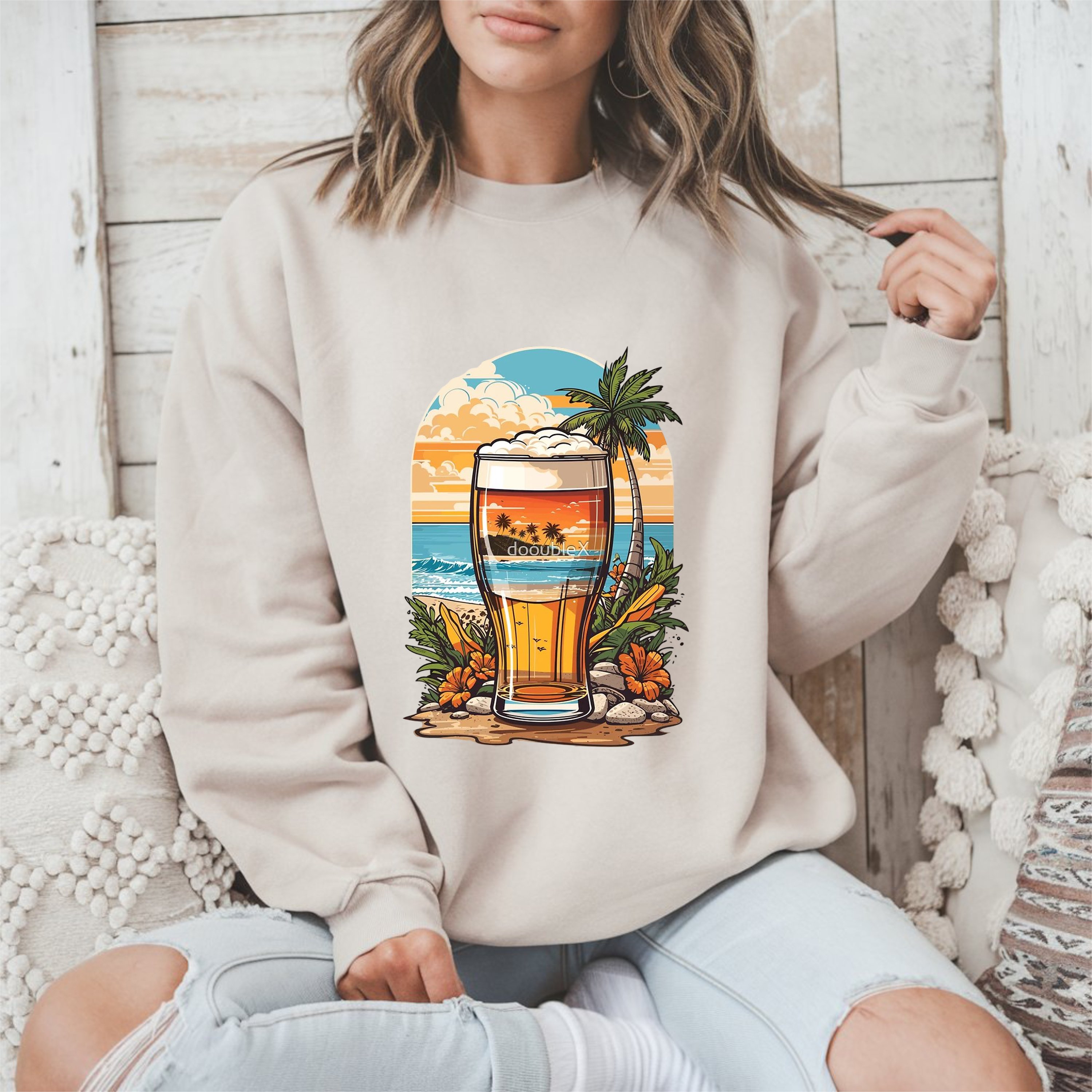 Tropical Beach Sunset Unisex Heavy Cotton Tee product thumbnail image