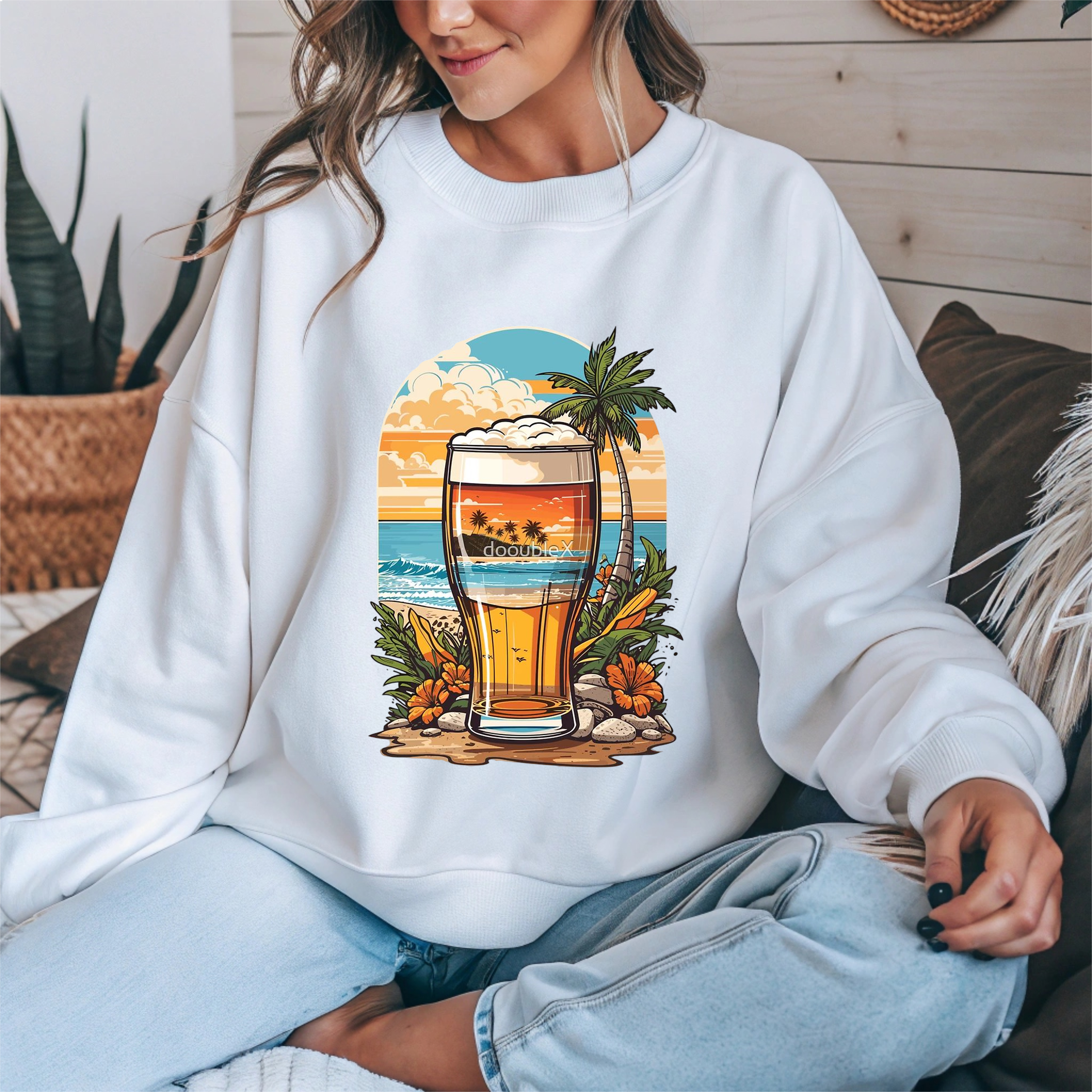 Tropical Beach Sunset Unisex Heavy Cotton Tee product thumbnail image