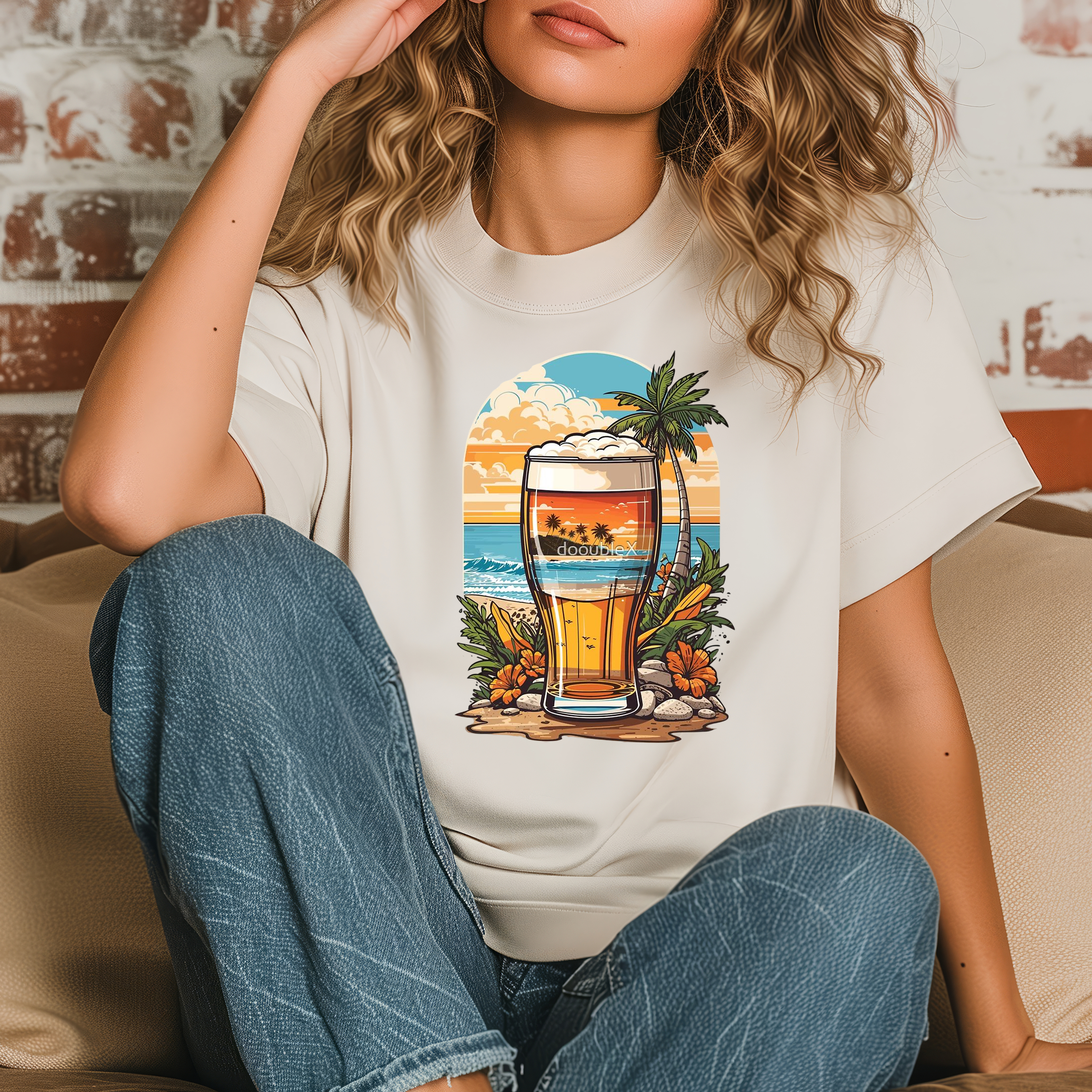 Tropical Beach Sunset Unisex Heavy Cotton Tee product thumbnail image Tropical Beach Sunset Unisex Heavy Cotton Tee product thumbnail image