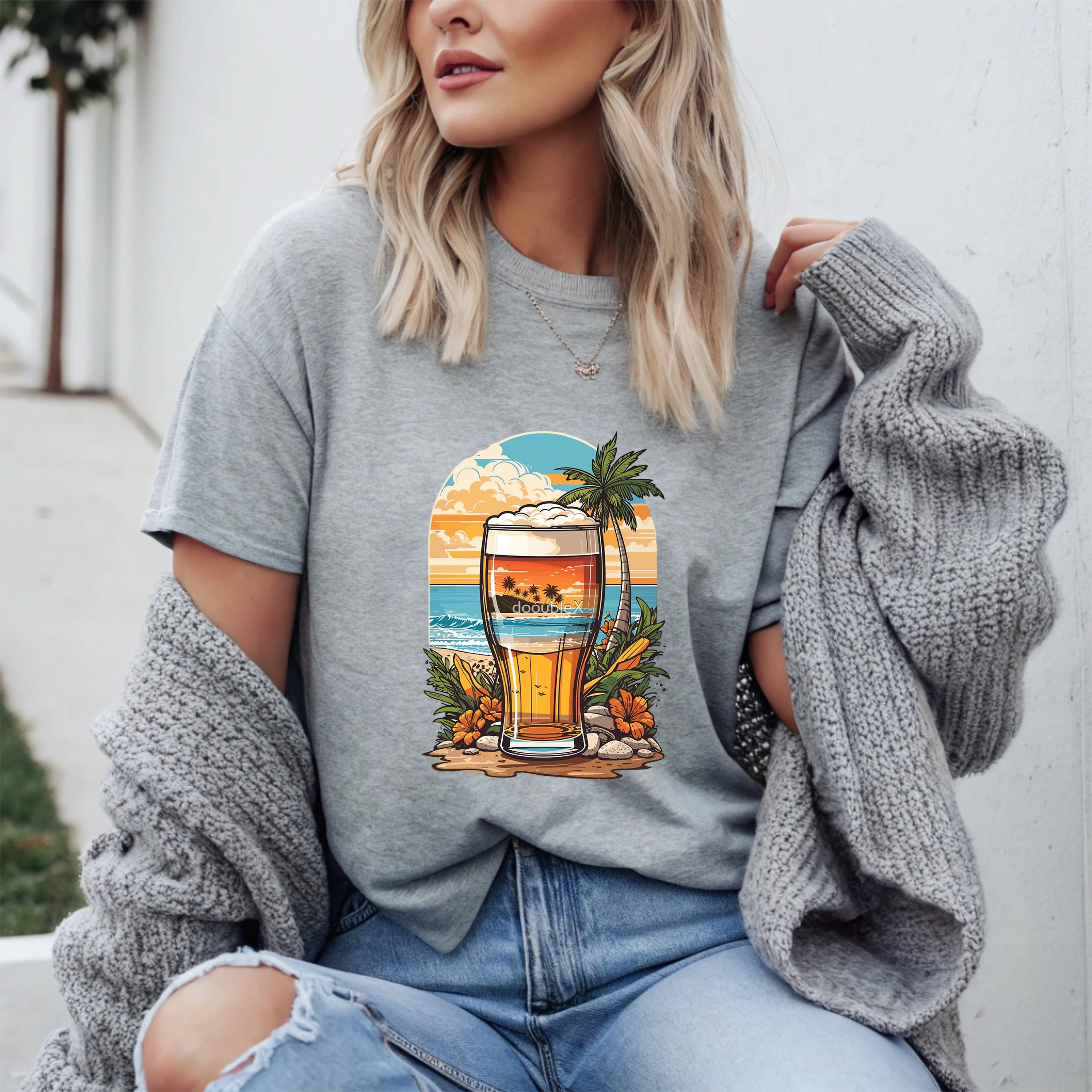 Tropical Beach Sunset Unisex Heavy Cotton Tee product thumbnail image Tropical Beach Sunset Unisex Heavy Cotton Tee product thumbnail image