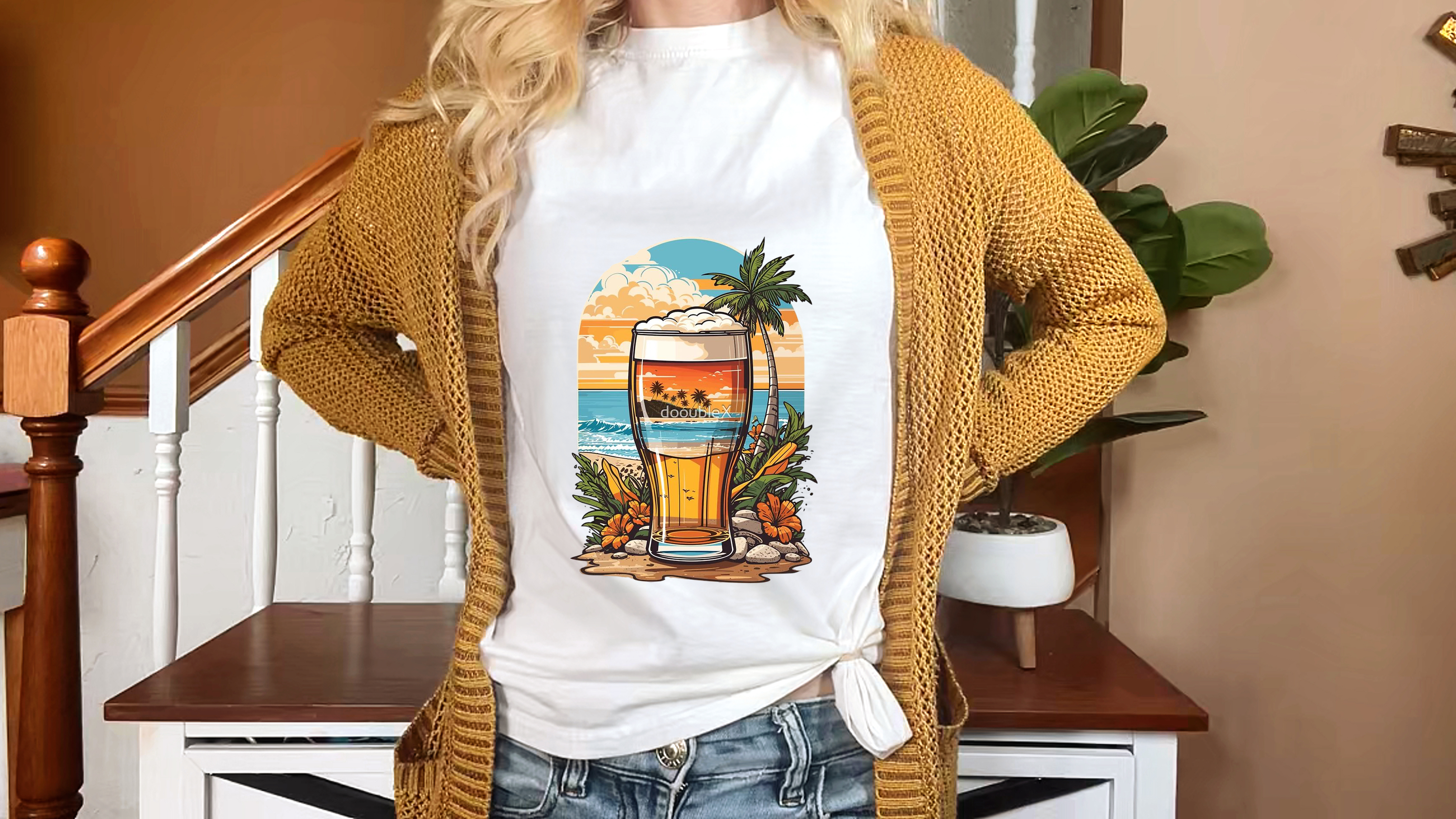 Tropical Beach Sunset Unisex Heavy Cotton Tee product thumbnail image