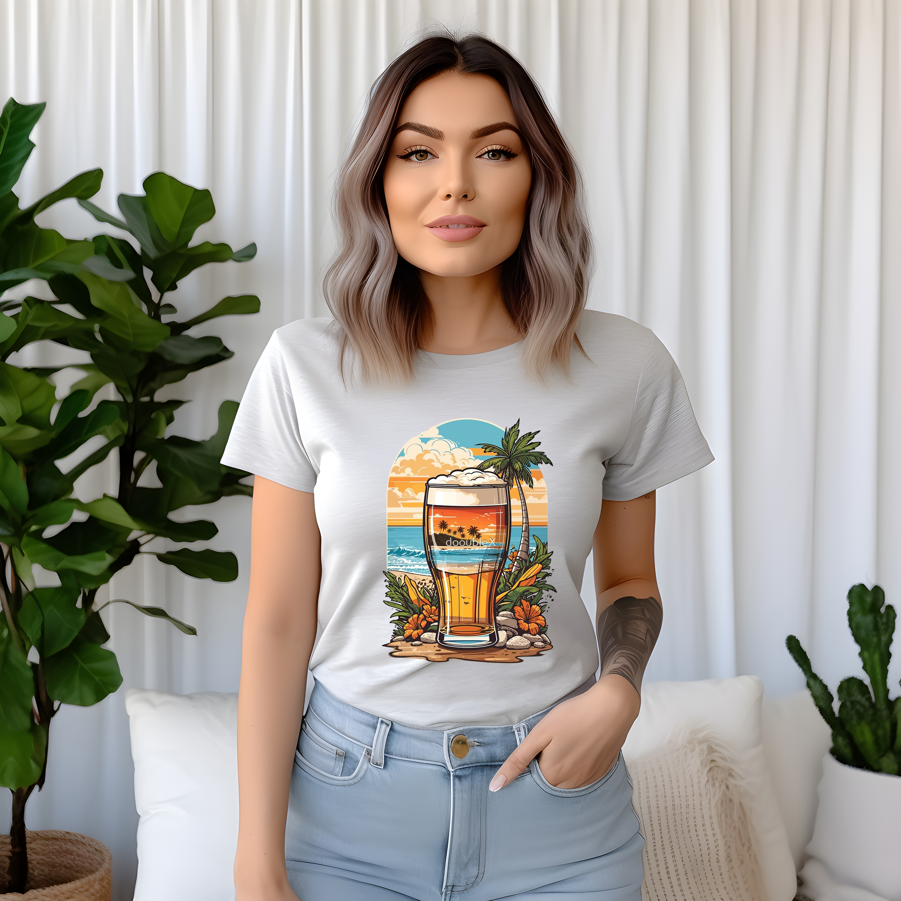 Tropical Beach Sunset Unisex Heavy Cotton Tee product thumbnail image