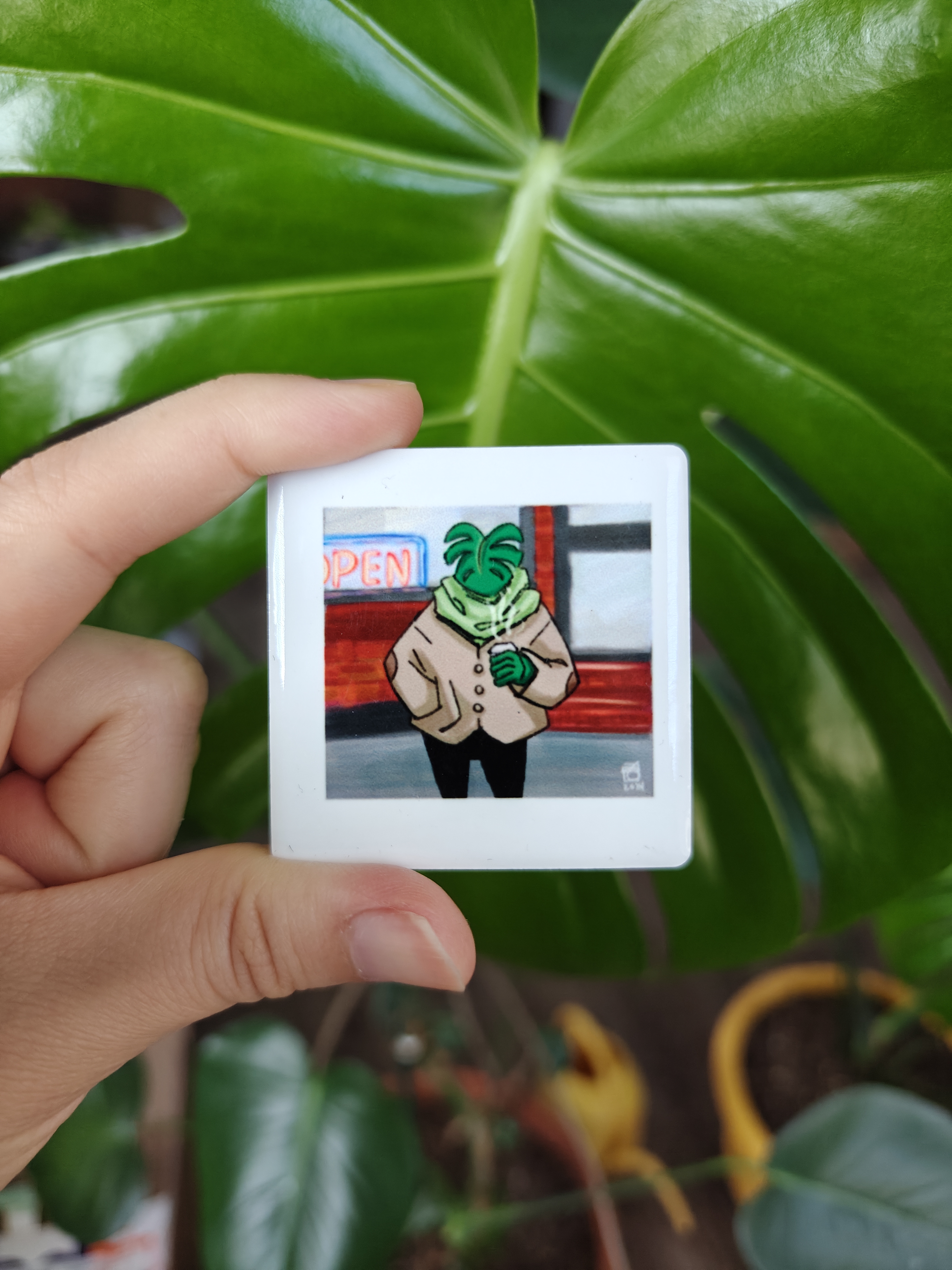 Coffee Monstera Square Magnet