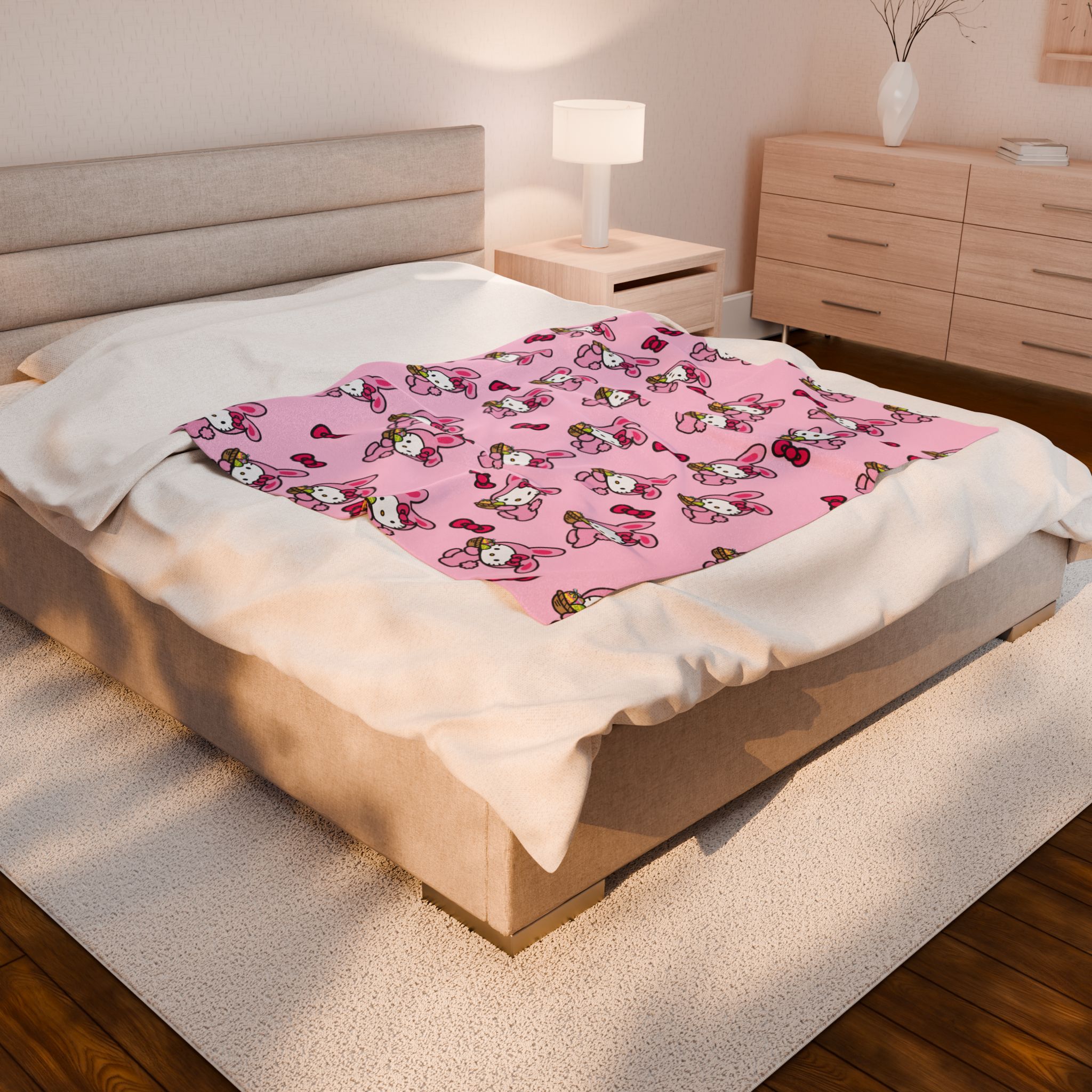 Cute Hello Kitty Pattern Fleece Blanket - Cozy Throw for Bed &amp; Home product thumbnail image
