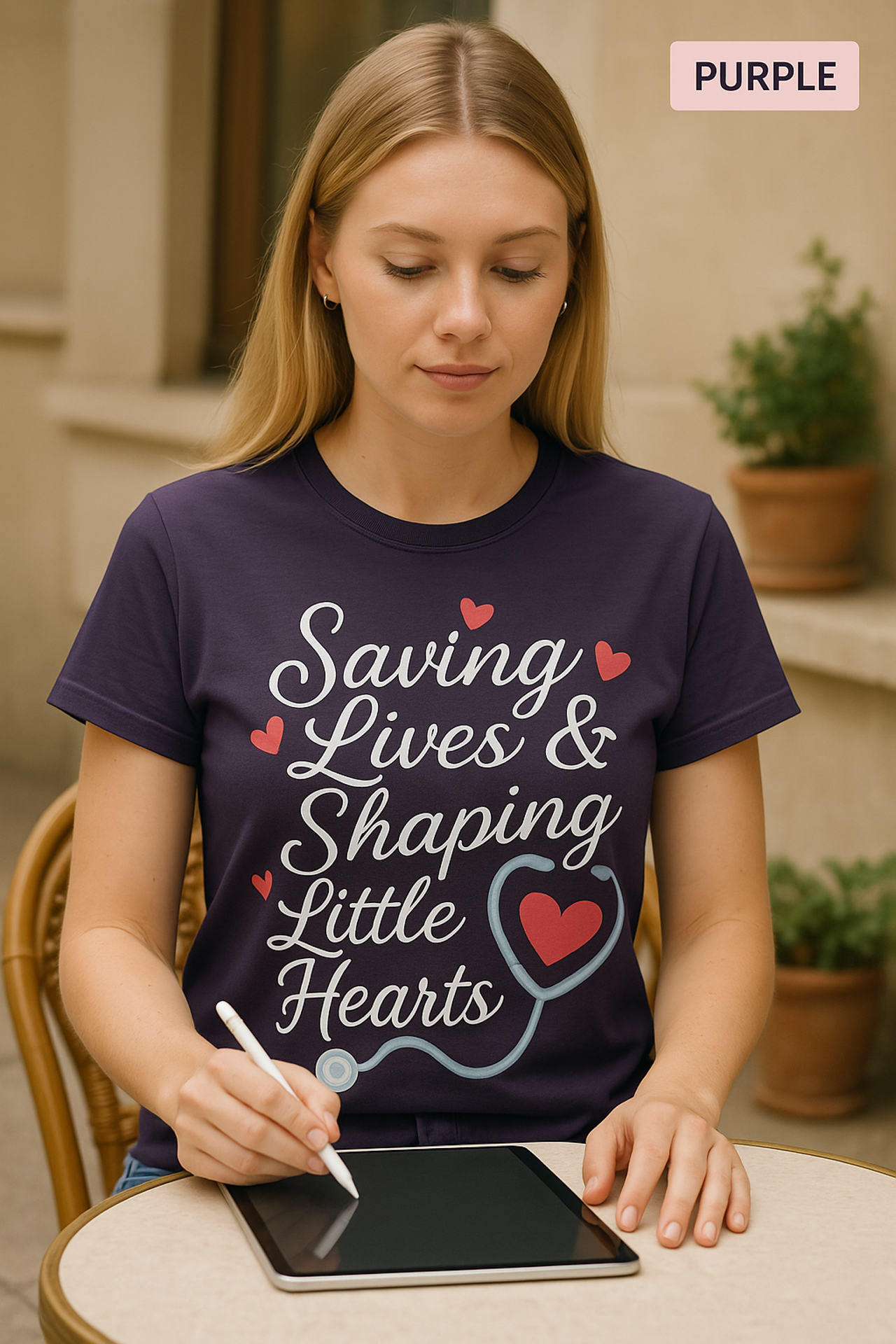 Saving Lives & Shaping Little Hearts Unisex T-Shirt, Nurse Gift, Medical Worker Shirt, Healthcare Hero Tee, Hospital Staff Top, Doctor product thumbnail image Saving Lives & Shaping Little Hearts Unisex T-Shirt, Nurse Gift, Medical Worker Shirt, Healthcare Hero Tee, Hospital Staff Top, Doctor product thumbnail image