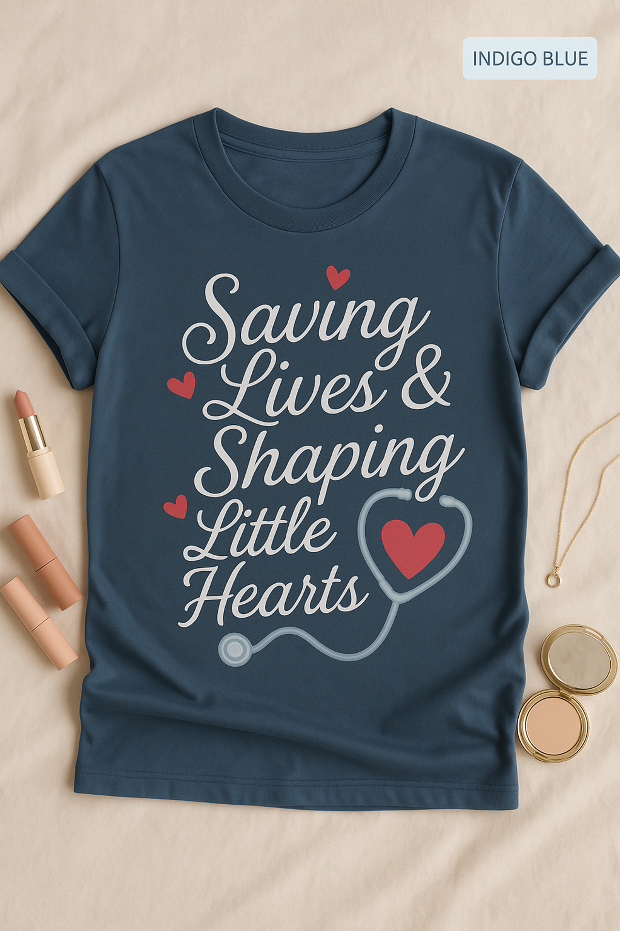 Saving Lives & Shaping Little Hearts Unisex T-Shirt, Nurse Gift, Medical Worker Shirt, Healthcare Hero Tee, Hospital Staff Top, Doctor product thumbnail image Saving Lives & Shaping Little Hearts Unisex T-Shirt, Nurse Gift, Medical Worker Shirt, Healthcare Hero Tee, Hospital Staff Top, Doctor product thumbnail image