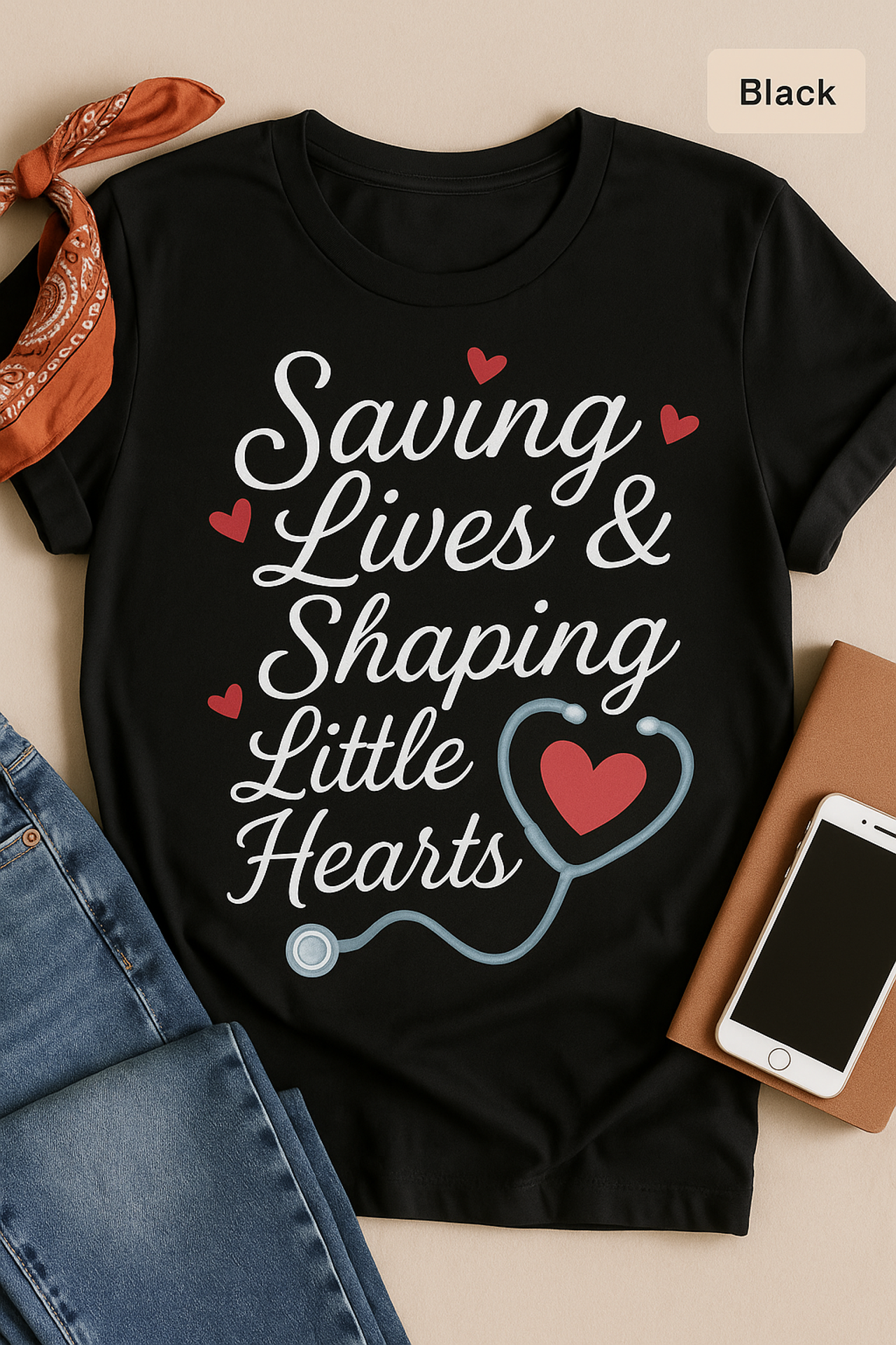 Saving Lives & Shaping Little Hearts Unisex T-Shirt, Nurse Gift, Medical Worker Shirt, Healthcare Hero Tee, Hospital Staff Top, Doctor product thumbnail image Saving Lives & Shaping Little Hearts Unisex T-Shirt, Nurse Gift, Medical Worker Shirt, Healthcare Hero Tee, Hospital Staff Top, Doctor product thumbnail image