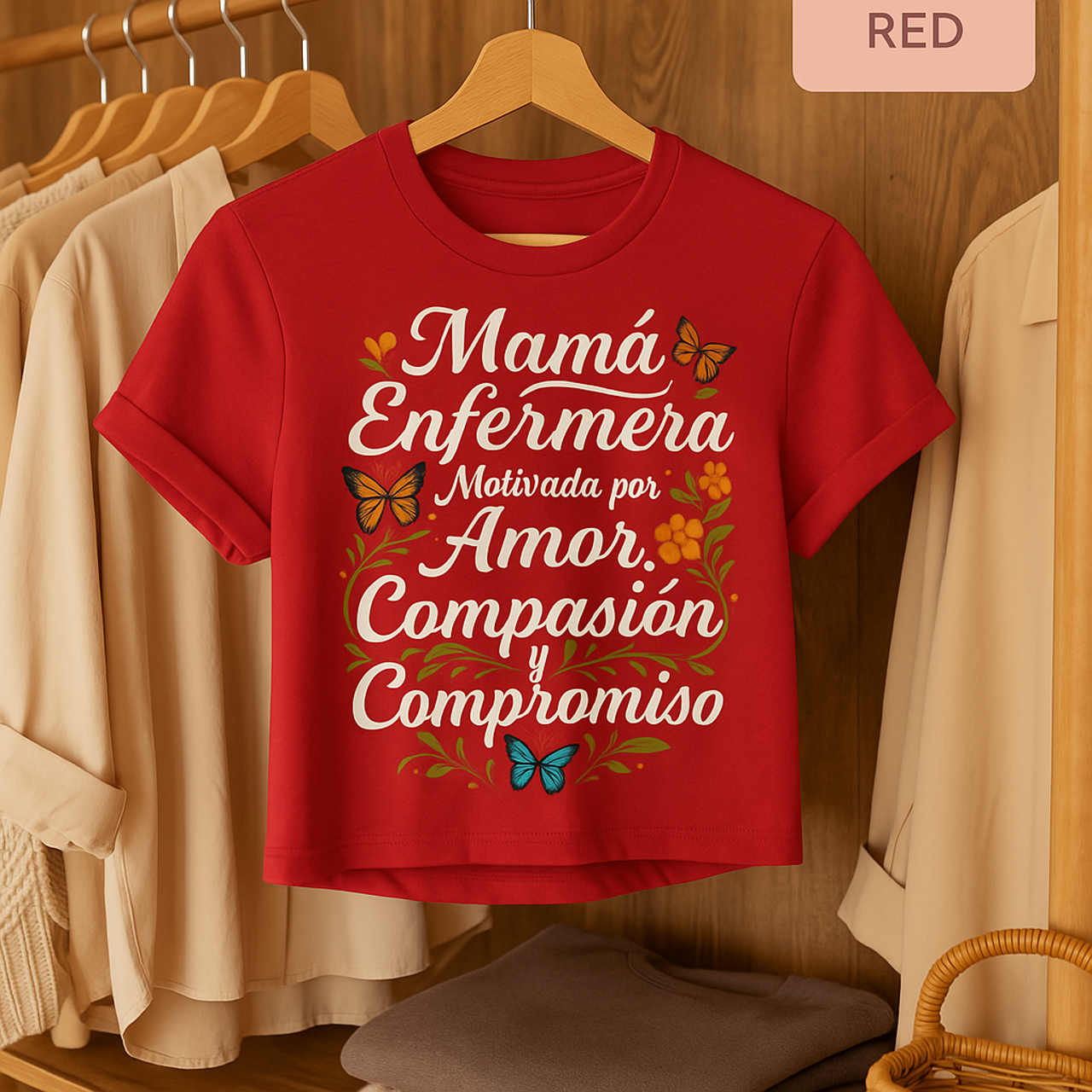 Mamá Enfermera T-Shirt, Mother Nurse, Love Compassion Commitment, Soft Tee, Inspirational Gift product thumbnail image Mamá Enfermera T-Shirt, Mother Nurse, Love Compassion Commitment, Soft Tee, Inspirational Gift product thumbnail image