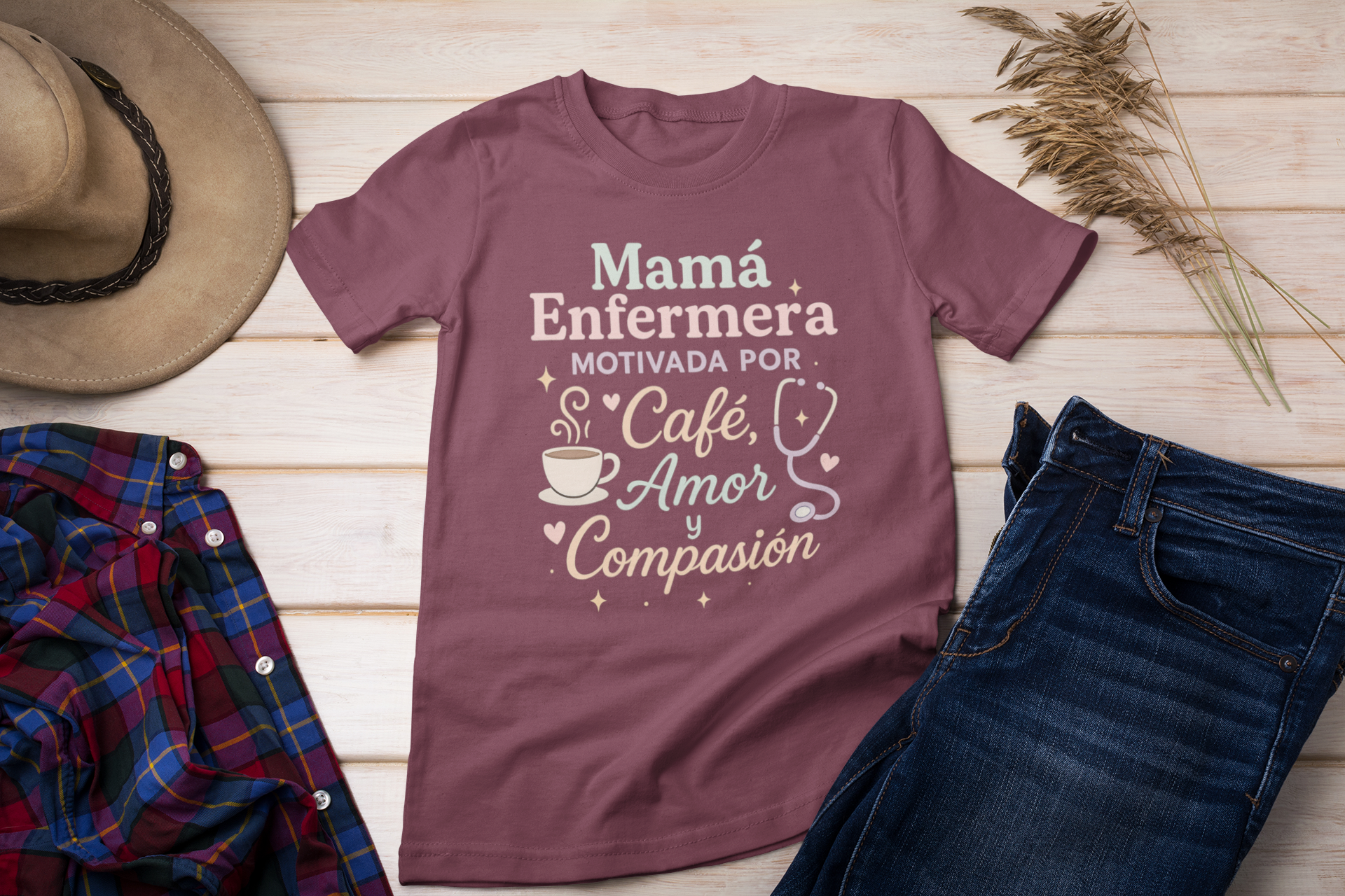 Mamá Enfermera Unisex T-Shirt, Motivada por Café, Amor y Compasión, Nurse Shirt, Gift for Mom, Coffee Lover, Nursing Student Shirt, product thumbnail image Mamá Enfermera Unisex T-Shirt, Motivada por Café, Amor y Compasión, Nurse Shirt, Gift for Mom, Coffee Lover, Nursing Student Shirt, product thumbnail image