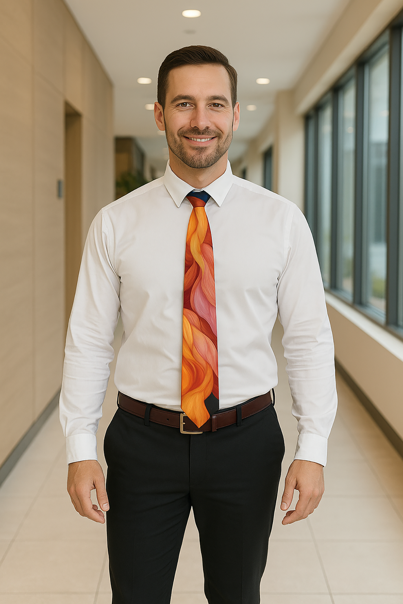 Men's Gradient Flame Tie Vibrant Orange And Red Necktie for Bold Style product thumbnail image
