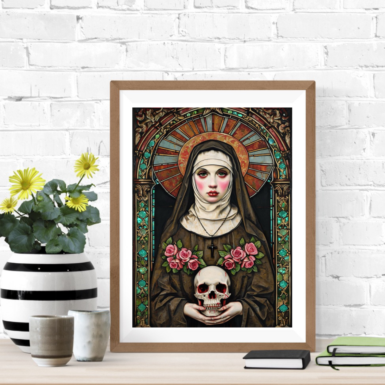 Dominique Nun and Skull Matte Poster , Dark Academia Folk Art