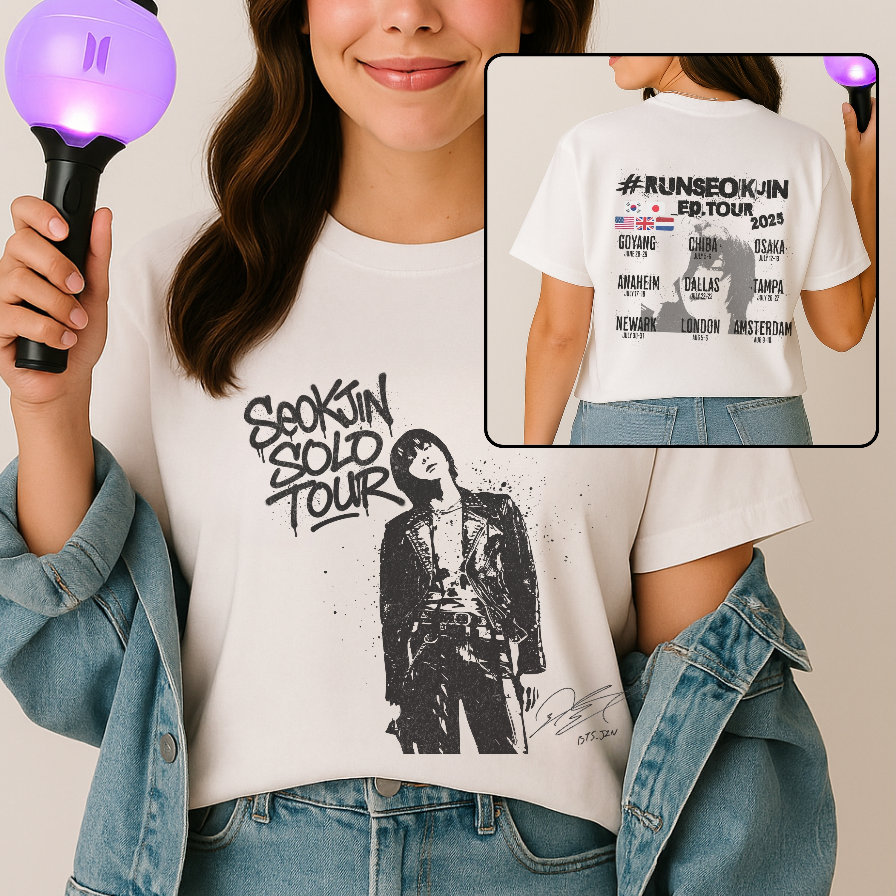 Jin Solo Tour Unisex Tee, Printed on Front and Back, Designed for Army, by Army product thumbnail image Jin Solo Tour Unisex Tee, Printed on Front and Back, Designed for Army, by Army product thumbnail image