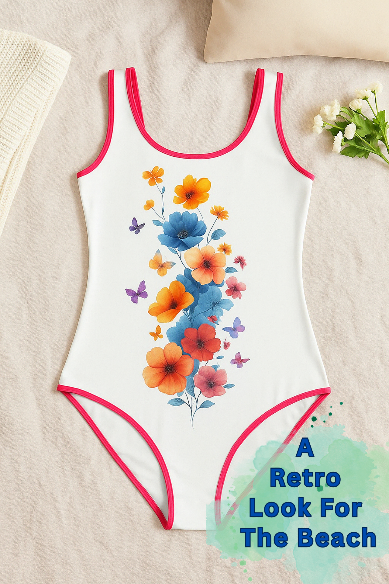 Floral Bloom One-Piece Swimsuit Women’s Vintage-Style Bathing Suit with Bright Summer Flowers product thumbnail image Floral Bloom One-Piece Swimsuit Women’s Vintage-Style Bathing Suit with Bright Summer Flowers product thumbnail image