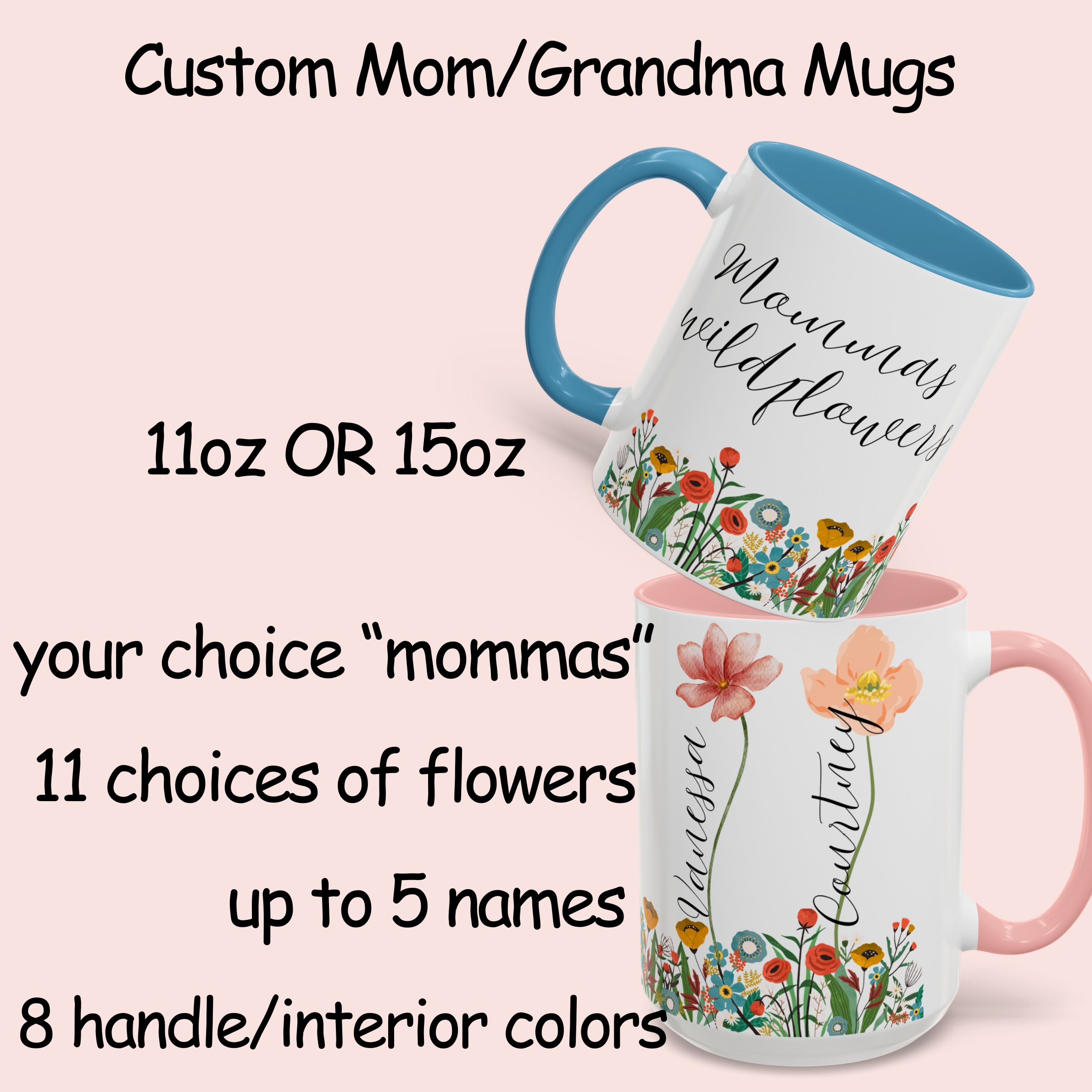 Custom Wildflower Mug for Mom or Grandma | Personalized Mother's Day Gift | Add Kids' Names + Flowers | Nature Floral Coffee Cup product thumbnail image Custom Wildflower Mug for Mom or Grandma | Personalized Mother's Day Gift | Add Kids' Names + Flowers | Nature Floral Coffee Cup product thumbnail image