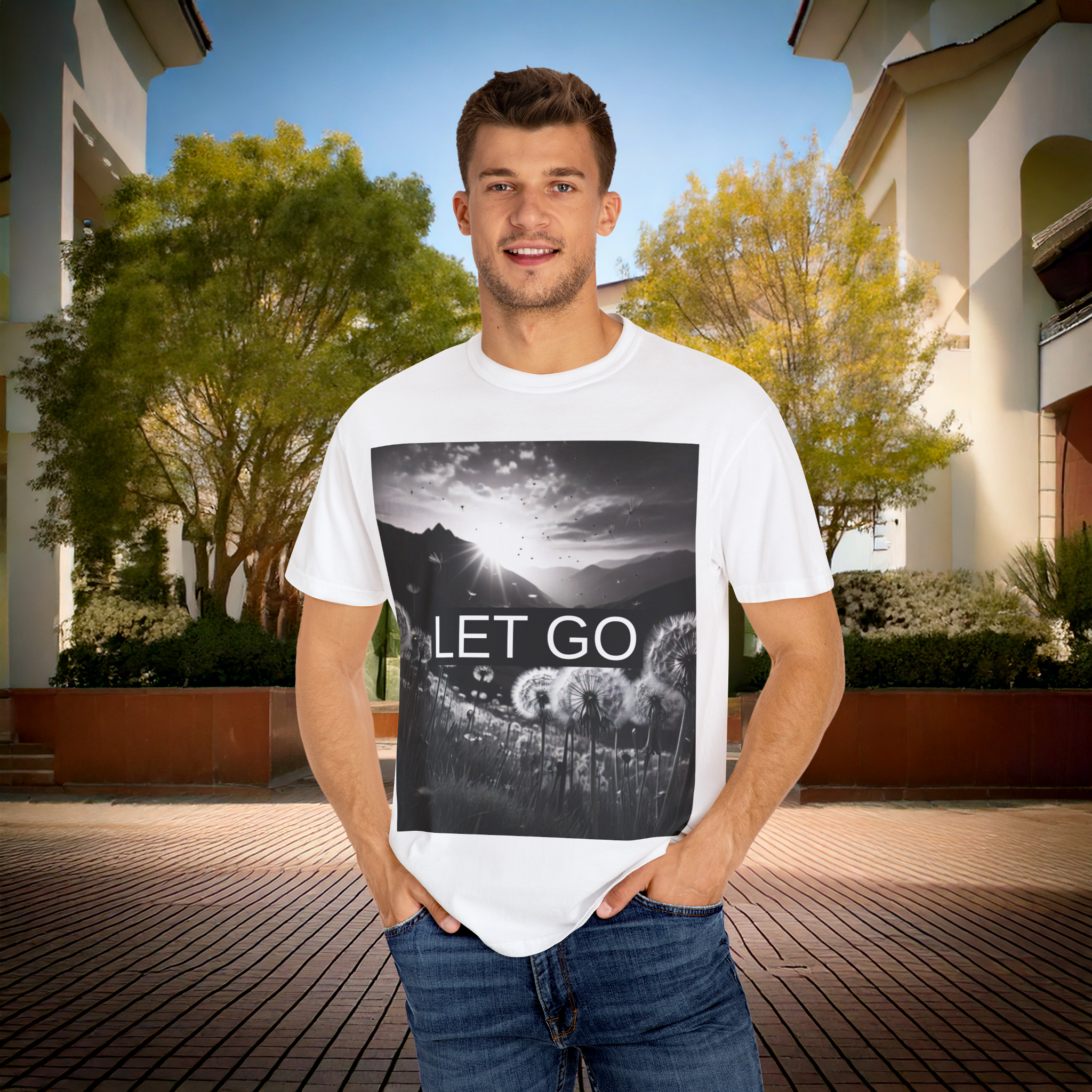 Let Go Comfort Colors T-Shirt | Black &amp; White Nature Graphic Tee | Sustainable Unisex Garment-Dyed Shirt | TikTok Viral Mindset Tee | Minimalist Self Growth Shirt | Soft Aesthetic Fit | Healing Energy Vibes | Spiritual Awakening Outfit | Cotton Streetwear