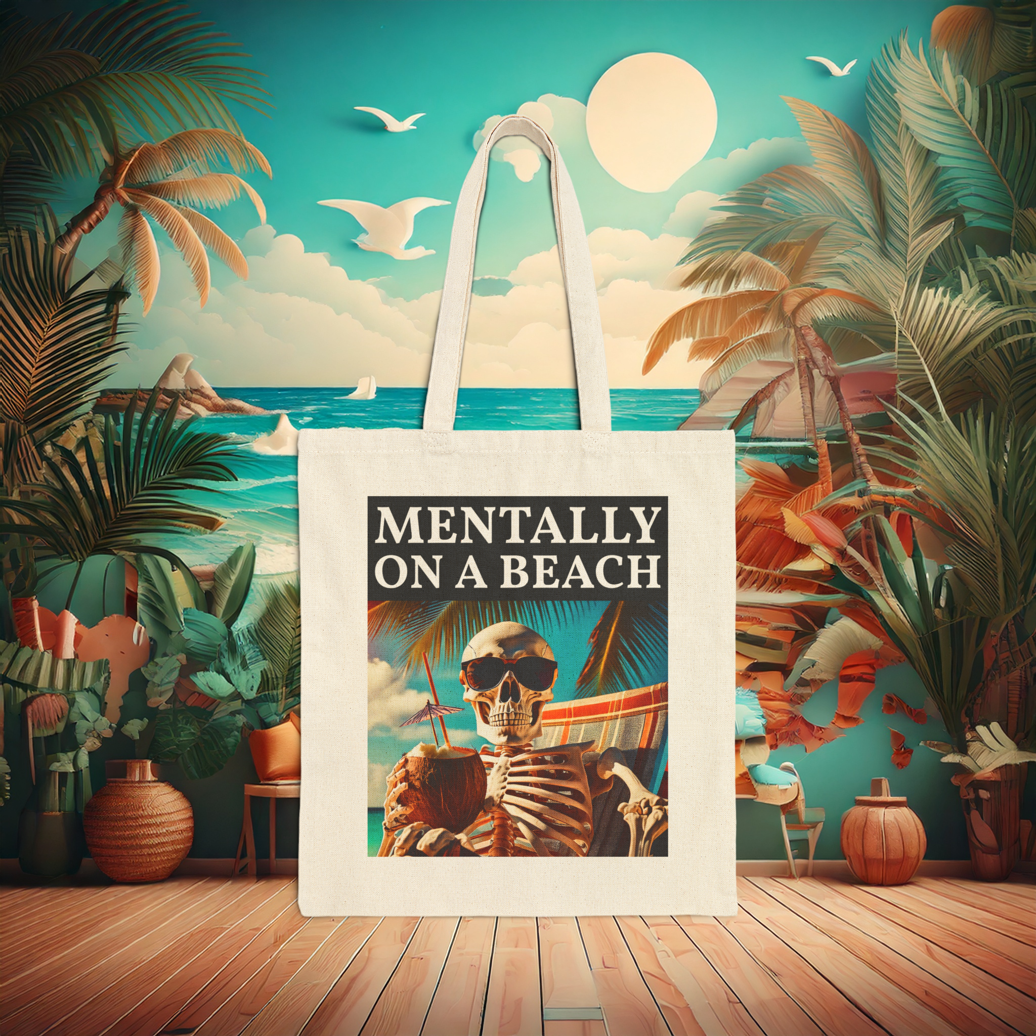 Mentally on a Beach Tote Bag | Funny Canvas Tote for Summer | Eco-Friendly Reusable Bag | Coastal Aesthetic Vibes | Cute Beach Girl Travel Gift | TikTok Viral Tote | Reusable Bag | Ocean Dreaming Tote | Everyday Beach Babe Bag | Coastal Cowgirl