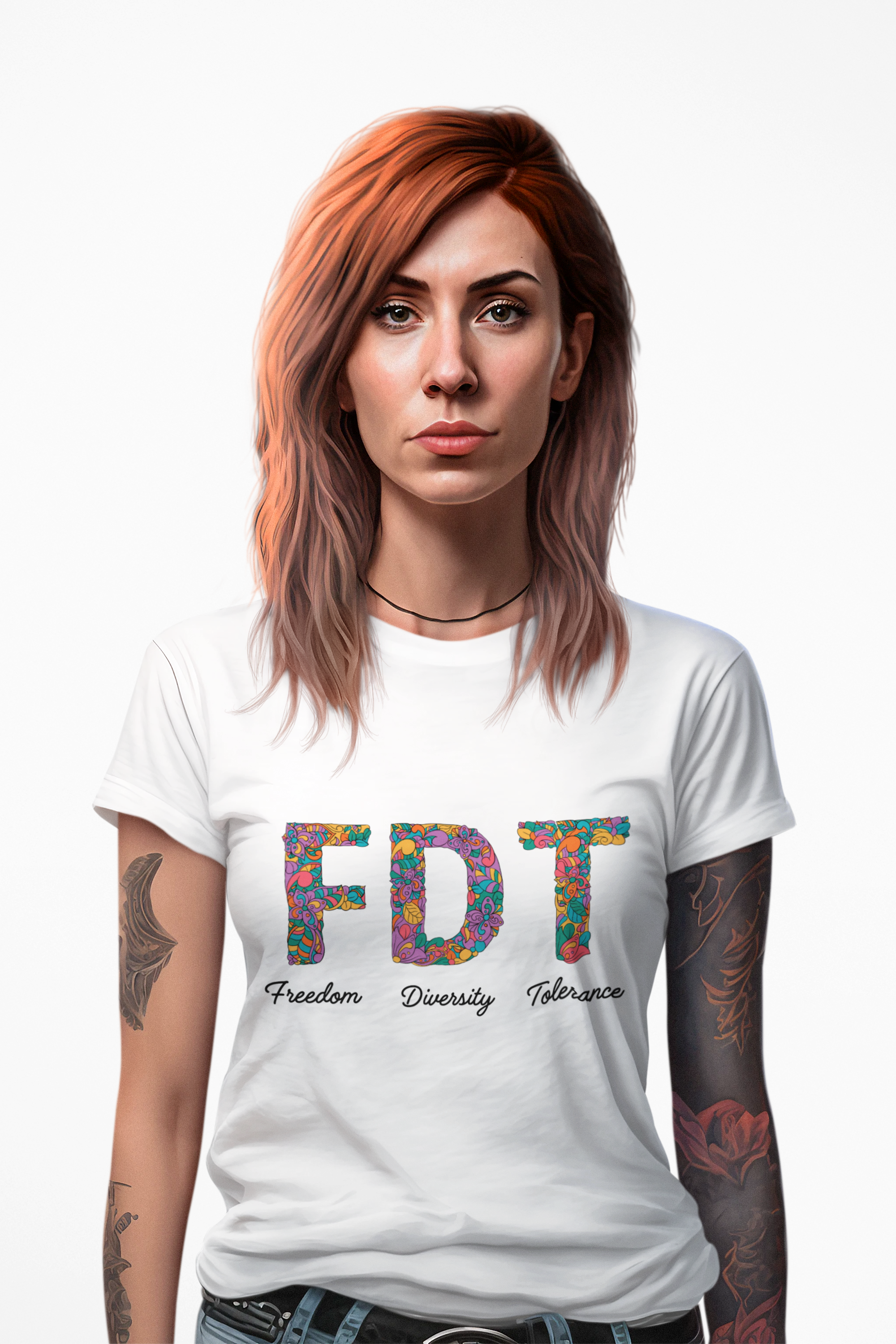 Inspirational Women's Tee - Freedom, Diversity, Tolerance product thumbnail image Inspirational Women's Tee - Freedom, Diversity, Tolerance product thumbnail image