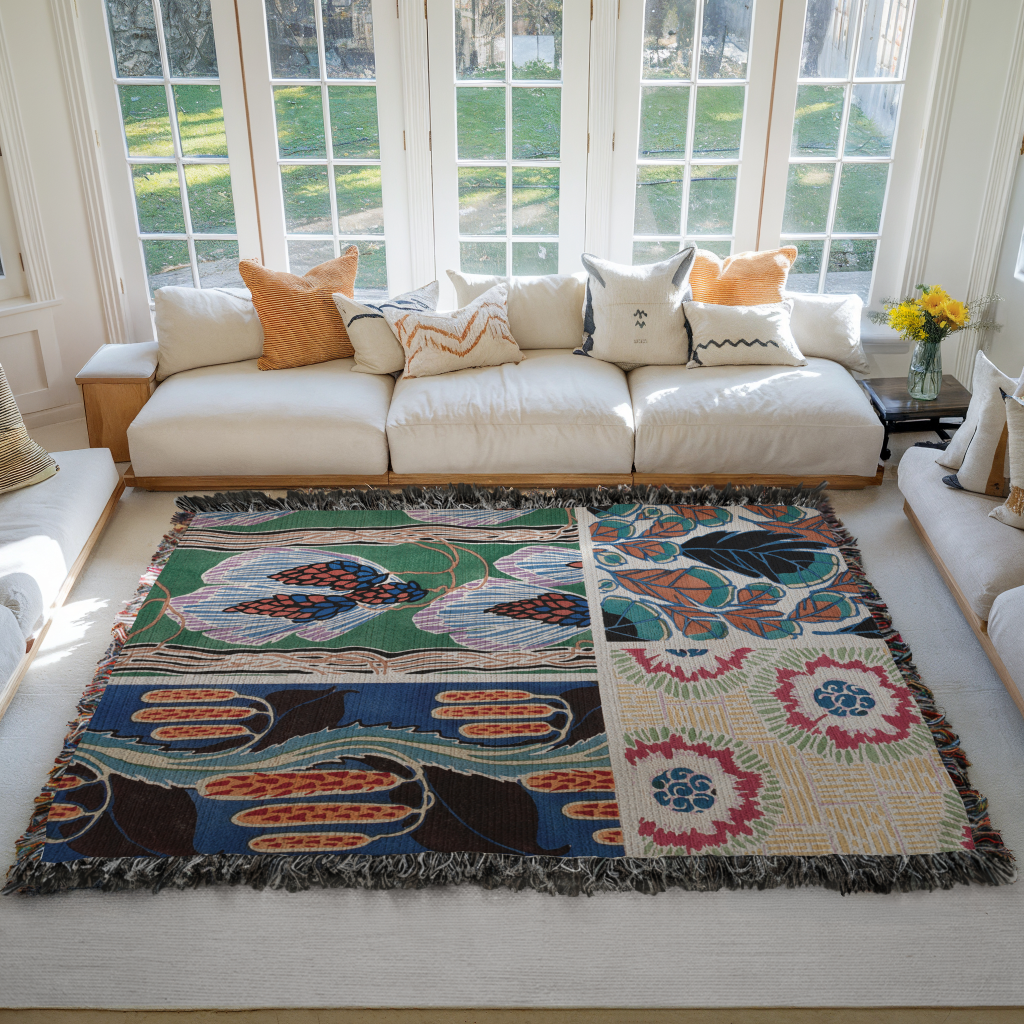 Woven Blanket, Botanical Motifs Collection, Green Brown Black Art Nouveau Throw, Home Decor Bedding, Unique Gift, Sofa Accent, Cozy Lap product thumbnail image Woven Blanket, Botanical Motifs Collection, Green Brown Black Art Nouveau Throw, Home Decor Bedding, Unique Gift, Sofa Accent, Cozy Lap product thumbnail image