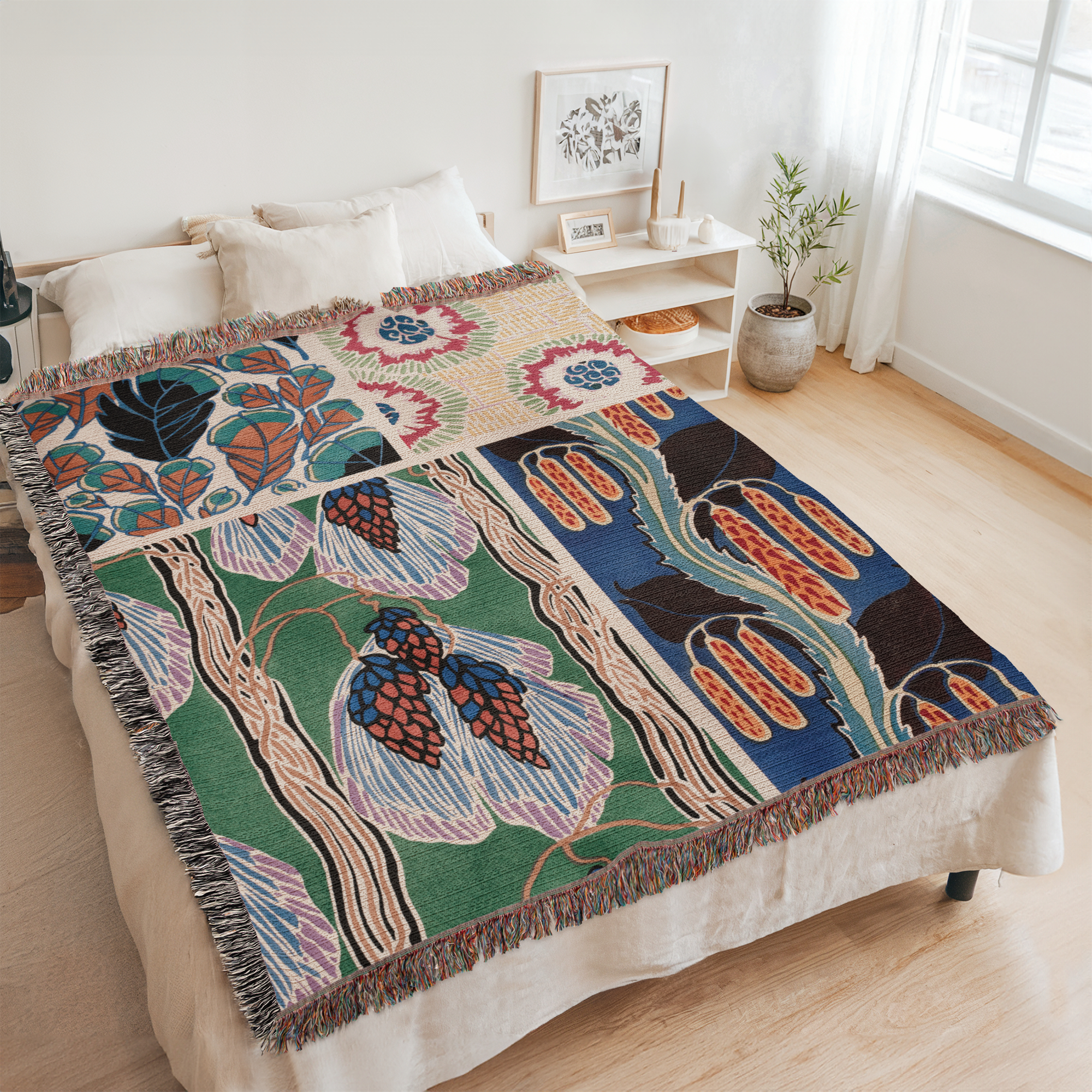 Woven Blanket, Botanical Motifs Collection, Green Brown Black Art Nouveau Throw, Home Decor Bedding, Unique Gift, Sofa Accent, Cozy Lap product thumbnail image Woven Blanket, Botanical Motifs Collection, Green Brown Black Art Nouveau Throw, Home Decor Bedding, Unique Gift, Sofa Accent, Cozy Lap product thumbnail image