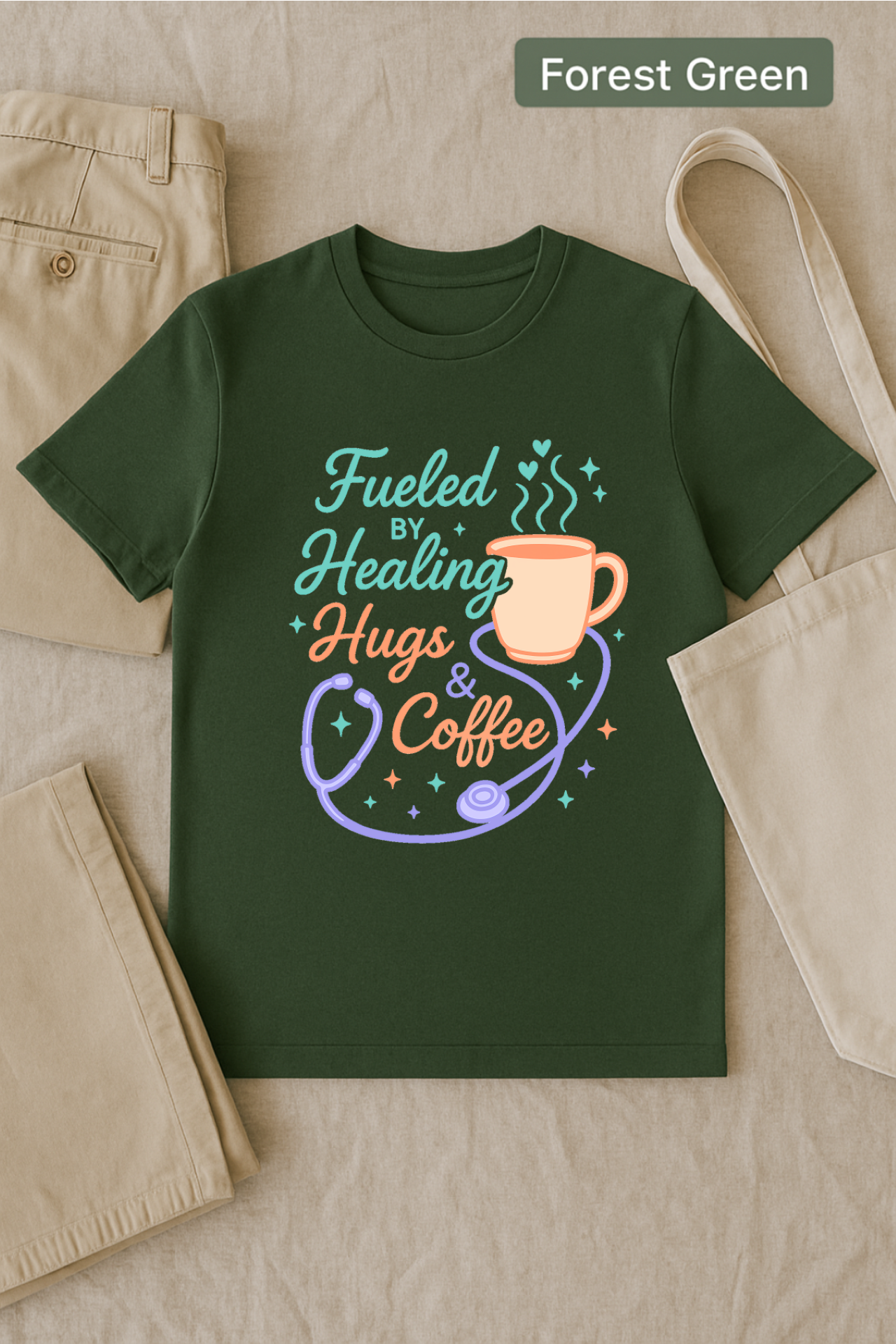 Fueled by Healing, Hugs & Coffee, Healing Hugs T-Shirt, Coffee Lover Gift, Comfort Tee, Positive Vibes Shirt, Inspirational Quote Top product thumbnail image Fueled by Healing, Hugs & Coffee, Healing Hugs T-Shirt, Coffee Lover Gift, Comfort Tee, Positive Vibes Shirt, Inspirational Quote Top product thumbnail image