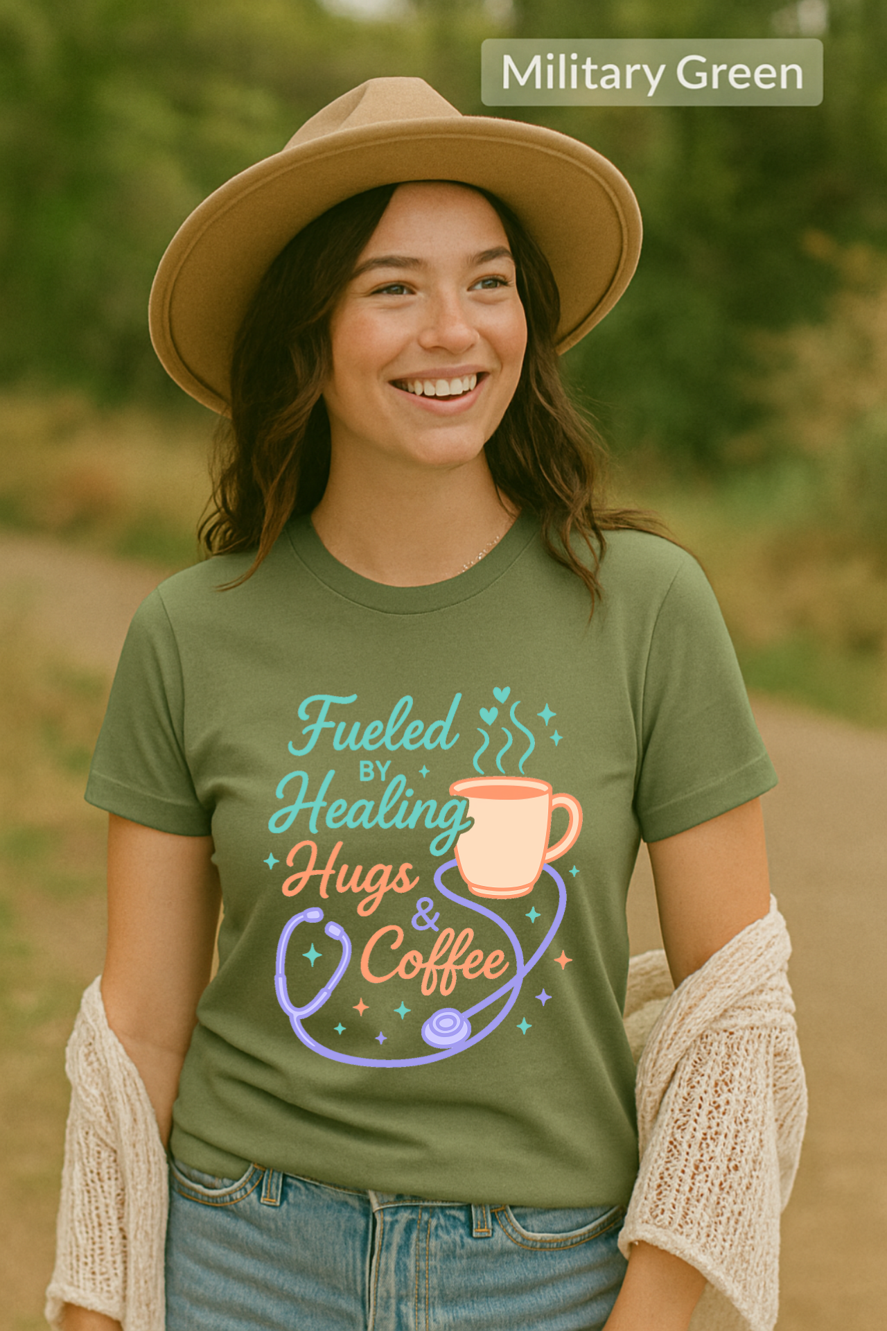 Fueled by Healing, Hugs & Coffee, Healing Hugs T-Shirt, Coffee Lover Gift, Comfort Tee, Positive Vibes Shirt, Inspirational Quote Top product thumbnail image Fueled by Healing, Hugs & Coffee, Healing Hugs T-Shirt, Coffee Lover Gift, Comfort Tee, Positive Vibes Shirt, Inspirational Quote Top product thumbnail image