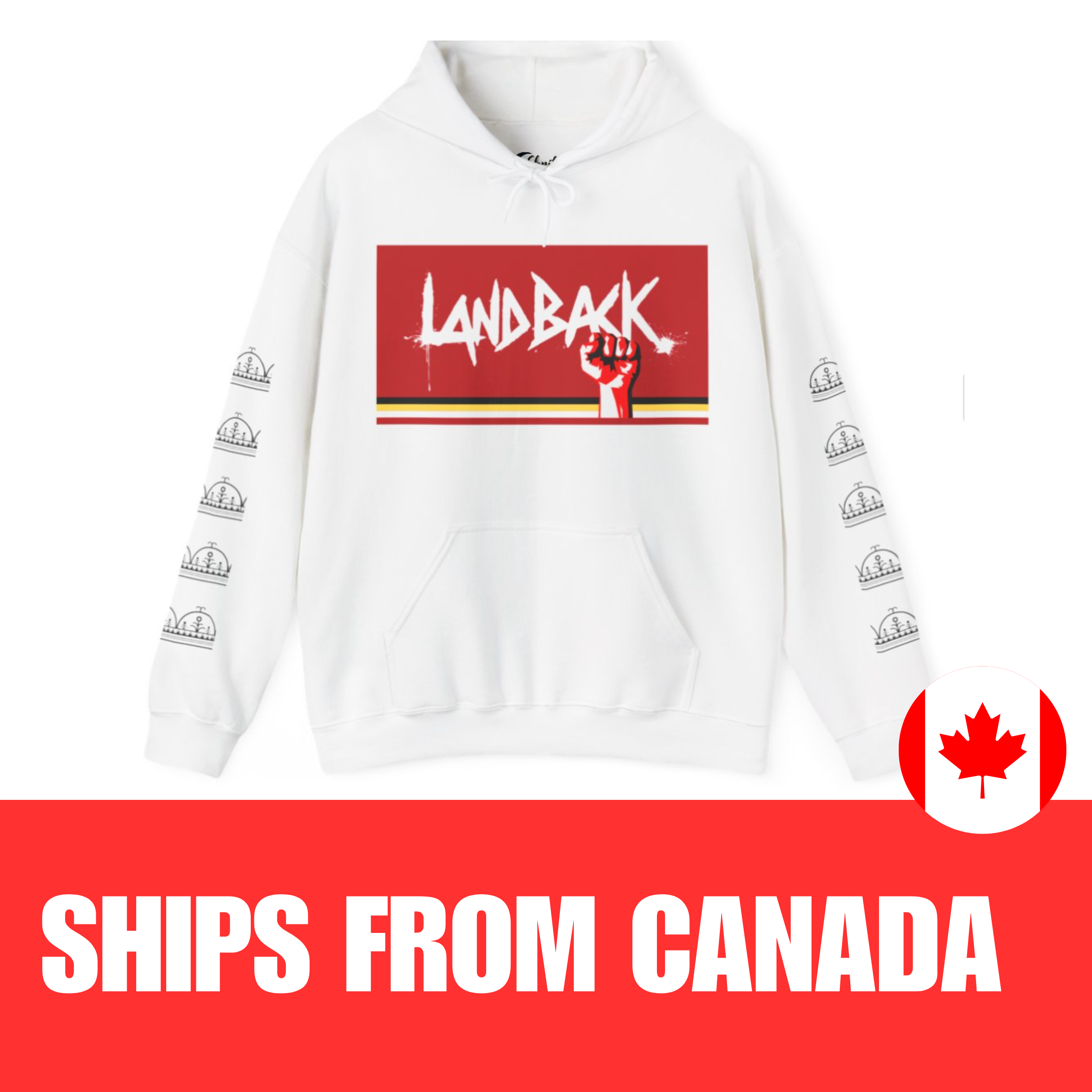 Land Back Unisex Hooded Sweatshirt w Skydome | Activist Apparel, Unisex Hoodie for Social Justice, Protestors, Indigenous, Ships from Canada product thumbnail image Land Back Unisex Hooded Sweatshirt w Skydome | Activist Apparel, Unisex Hoodie for Social Justice, Protestors, Indigenous, Ships from Canada product thumbnail image
