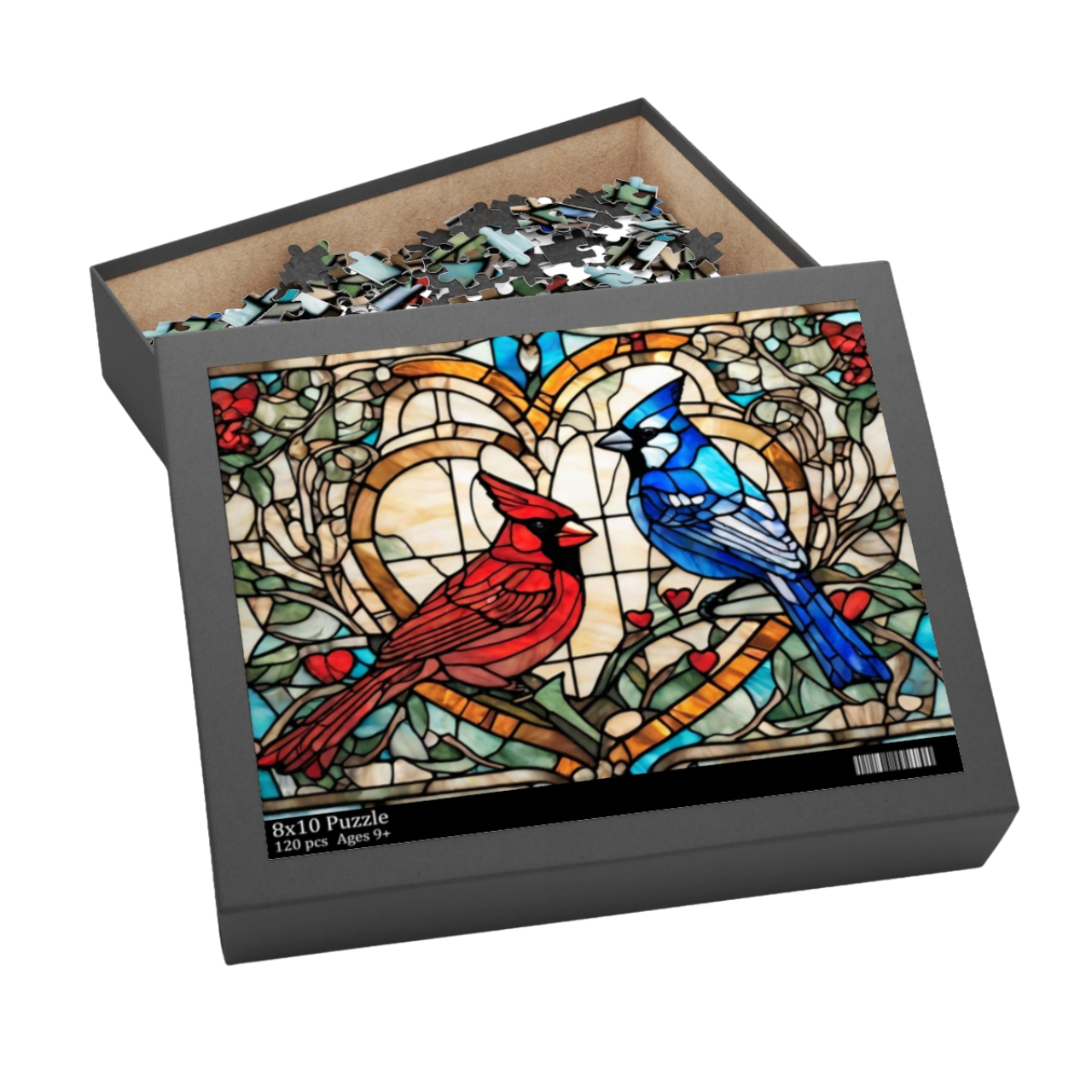 Cardinal Puzzle (500-Piece) Cardinal and Blue Jay Stained Glass Look Design Cardinal Puzzle (500-Piece) Cardinal and Blue Jay Stained Glass Look Design
