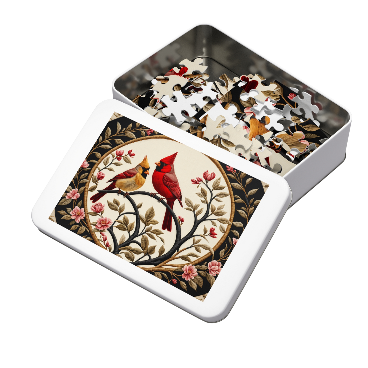 Jigsaw Puzzle: Red Cardinal and Yellow Cardinal in Garden Jigsaw Puzzle: Red Cardinal and Yellow Cardinal in Garden