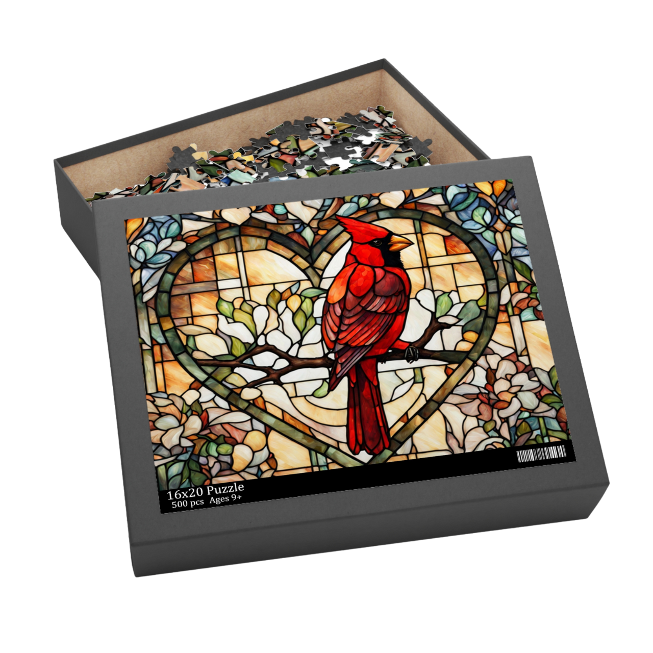 Stained Glass Cardinal Puzzle - Heart Design (120, 252, 500-Piece) Stained Glass Cardinal Puzzle - Heart Design (120, 252, 500-Piece)