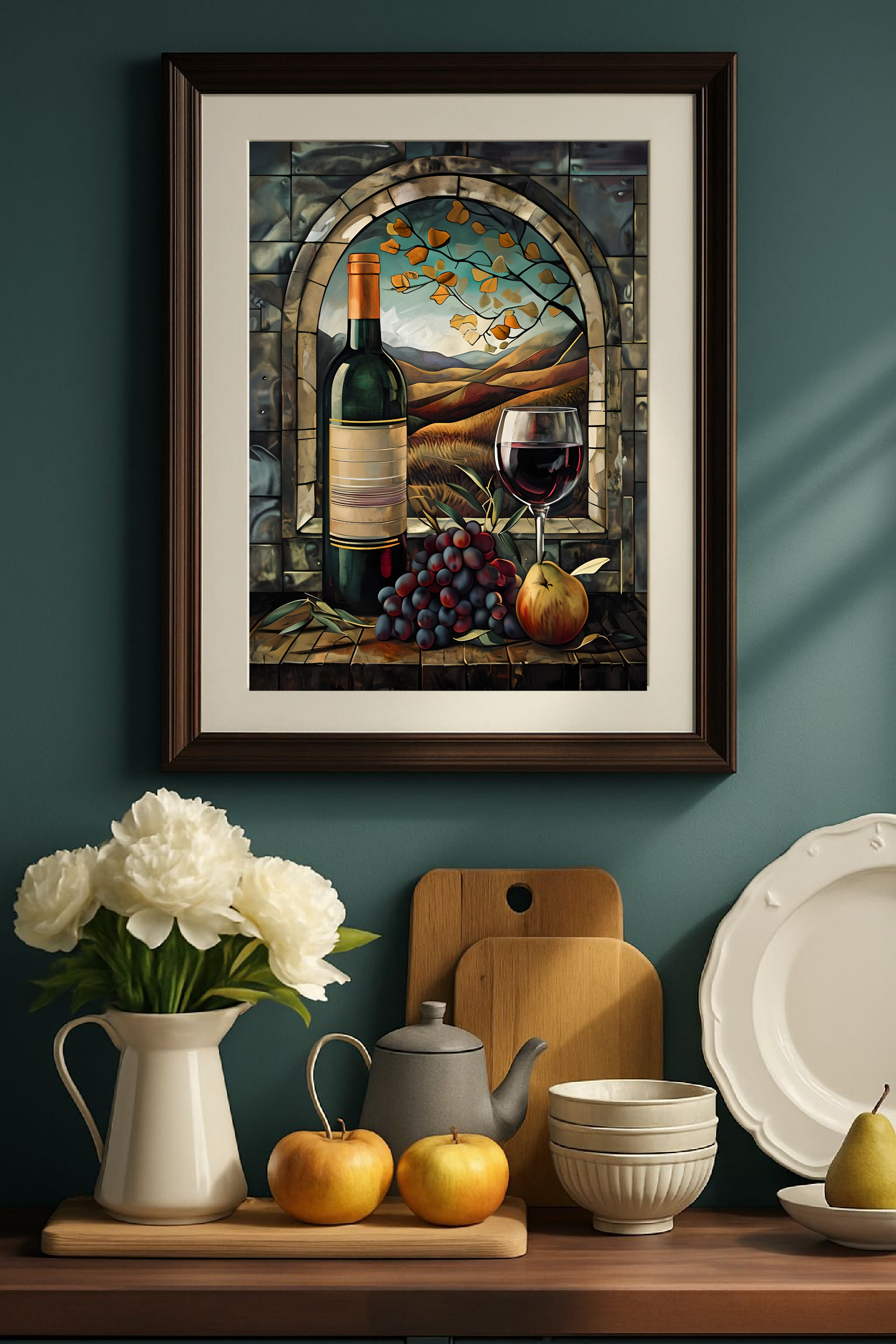 Impressionistic Still Life With Wine Bottle And Fruit Poster, Wine Cellar Art, Wine Lover Poster, Tuscany Hillside Impressionistic Still Life With Wine Bottle And Fruit Poster, Wine Cellar Art, Wine Lover Poster, Tuscany Hillside