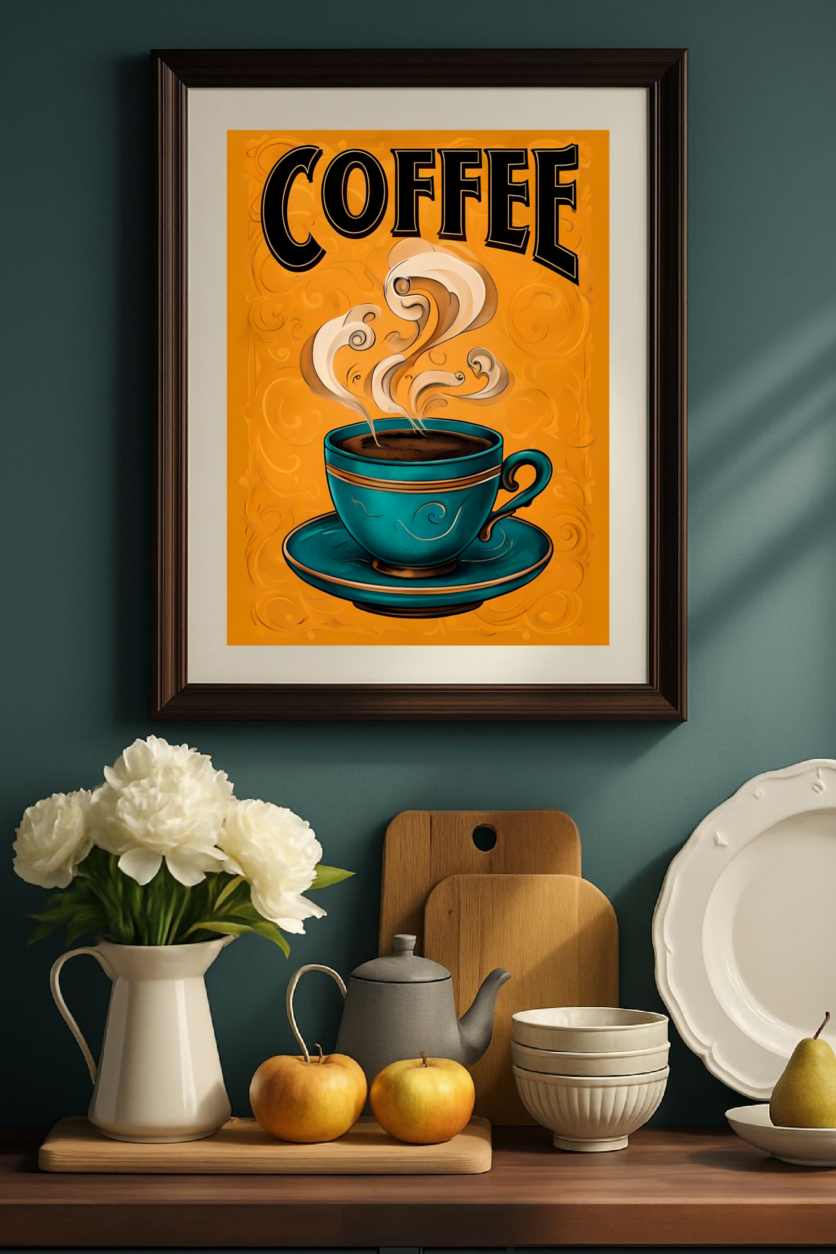 WHIMSICAL Teal Coffee Cup Poster, Midcentury Mod Poster, Fun Kitchen Poster, Retro Still Life, Coffee Lovers Poster WHIMSICAL Teal Coffee Cup Poster, Midcentury Mod Poster, Fun Kitchen Poster, Retro Still Life, Coffee Lovers Poster